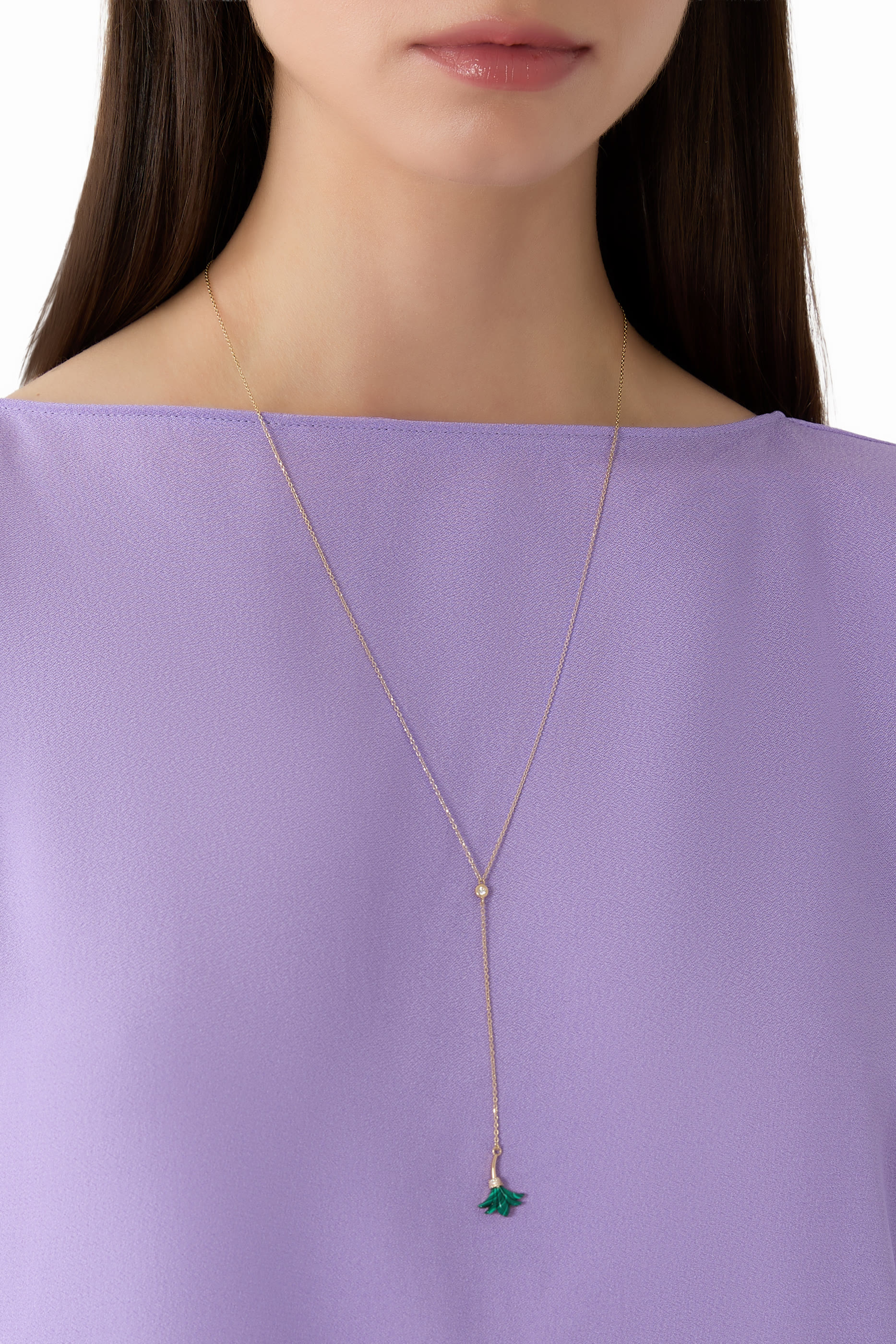 Psychedeliah Long Diamond Necklace, 18K Yellow Gold, Diamonds & Malachite 