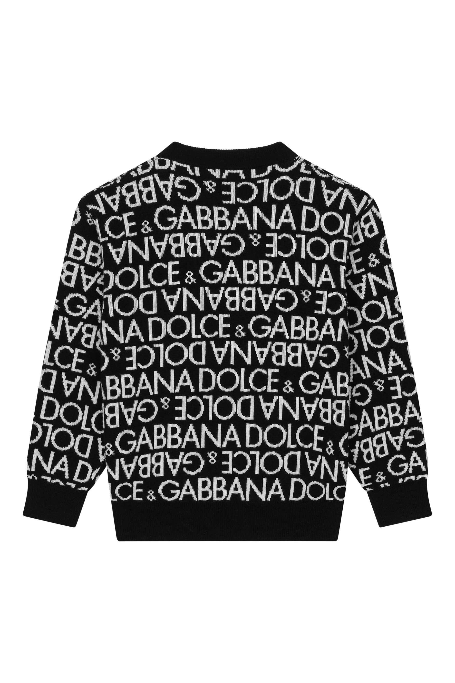 Kids Round-Neck Sweater with All-Over Jacquard Logo