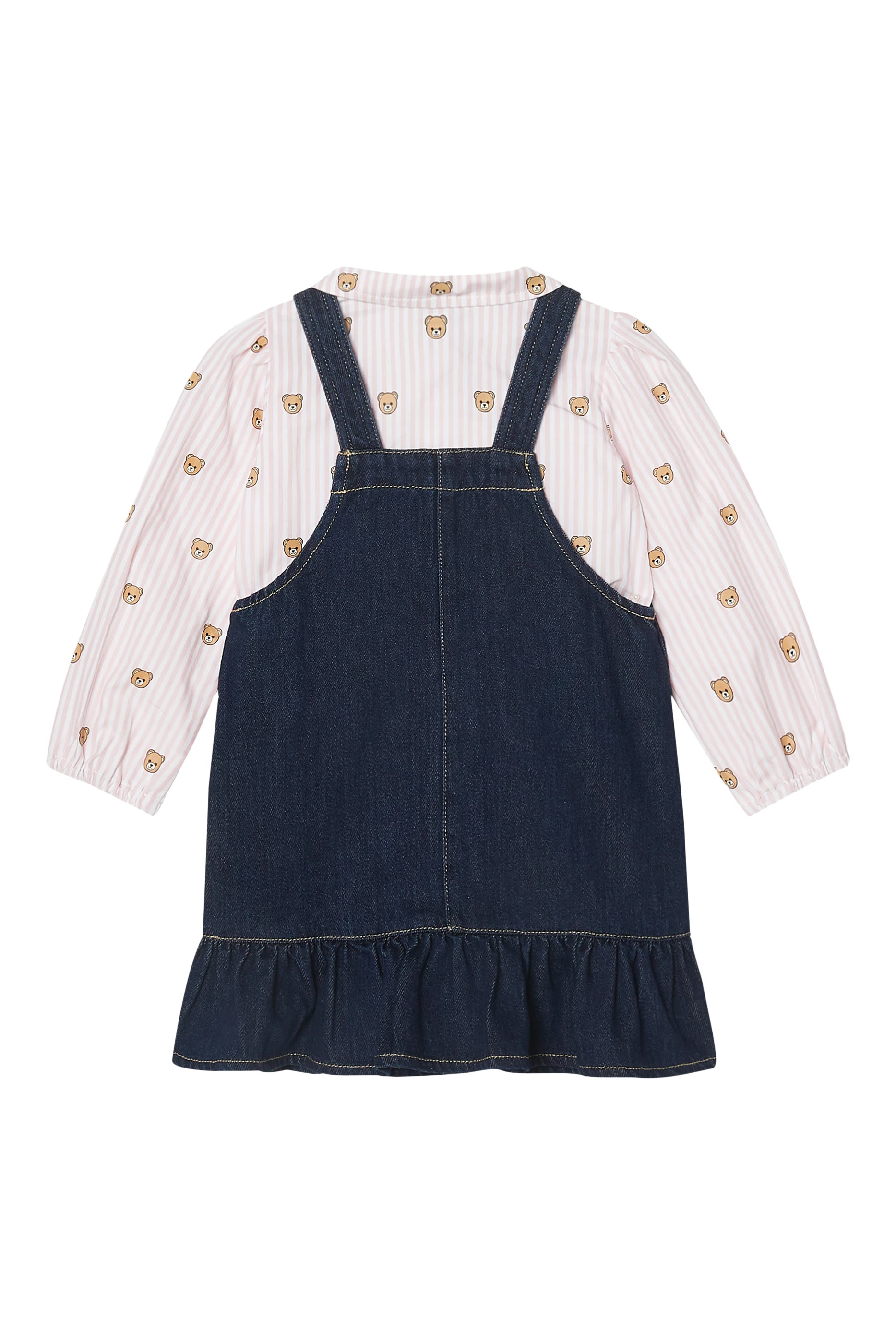 Kids Cotton Poplin Jacquard Shirt & Denim Dungarees Suit