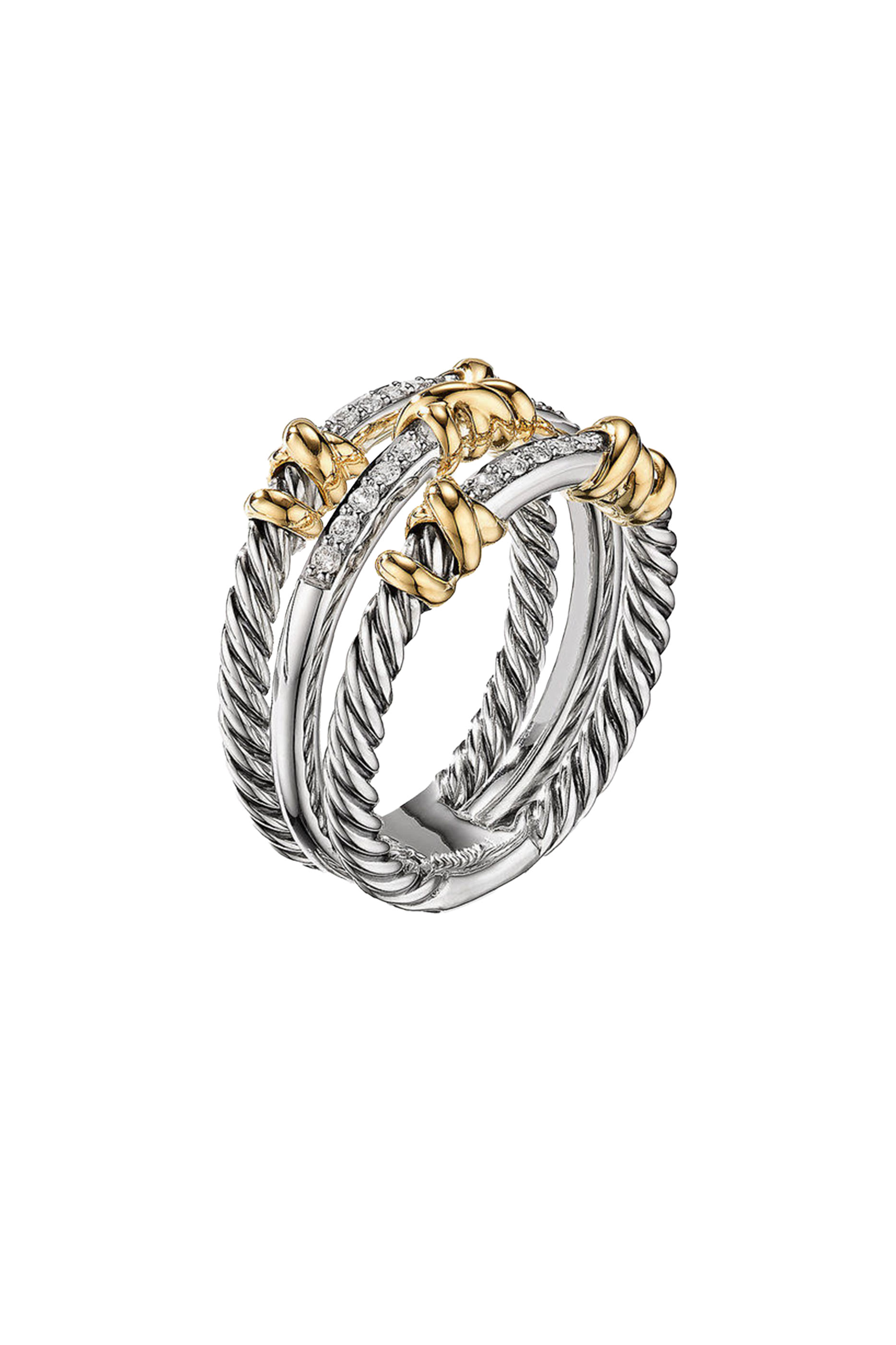 Petite Helena Wrap Three Row Ring, Sterling Silver with 18K Yellow Gold and Diamonds