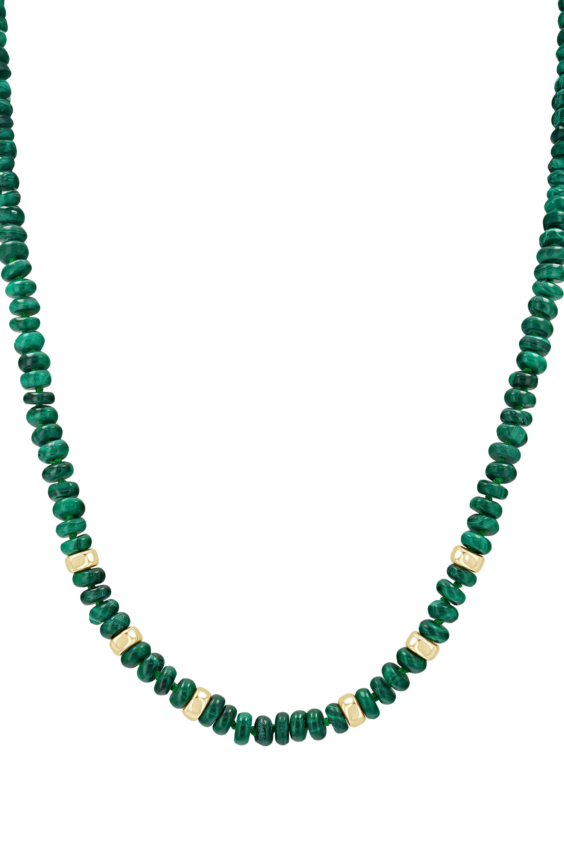  Rondelle Beaded Necklace,  14K Yellow Gold & Malachite