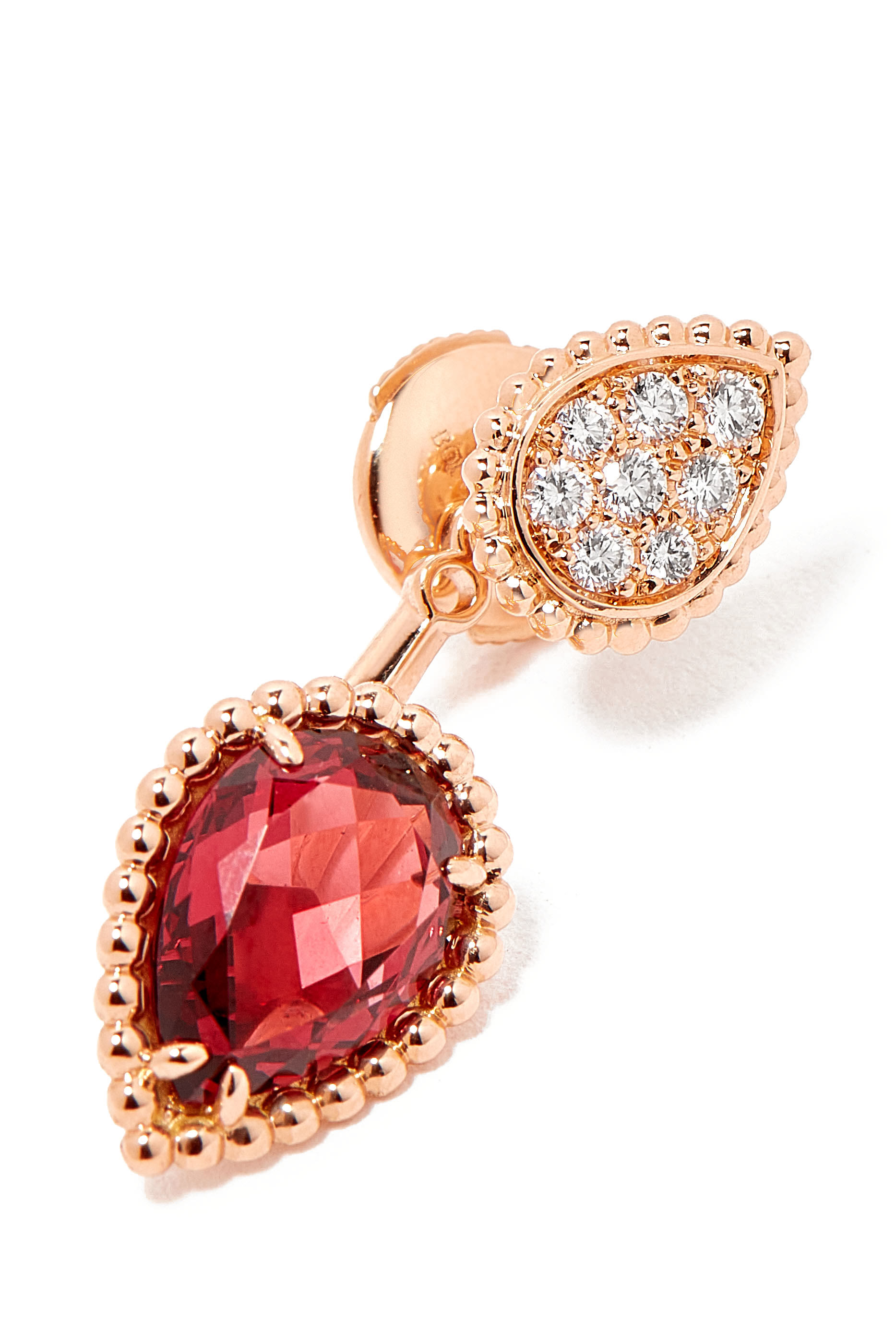 Serpent Boh&egrave;me Double Motif Single Stud Earring, 18k Yellow Gold with Diamonds & Rhodolite