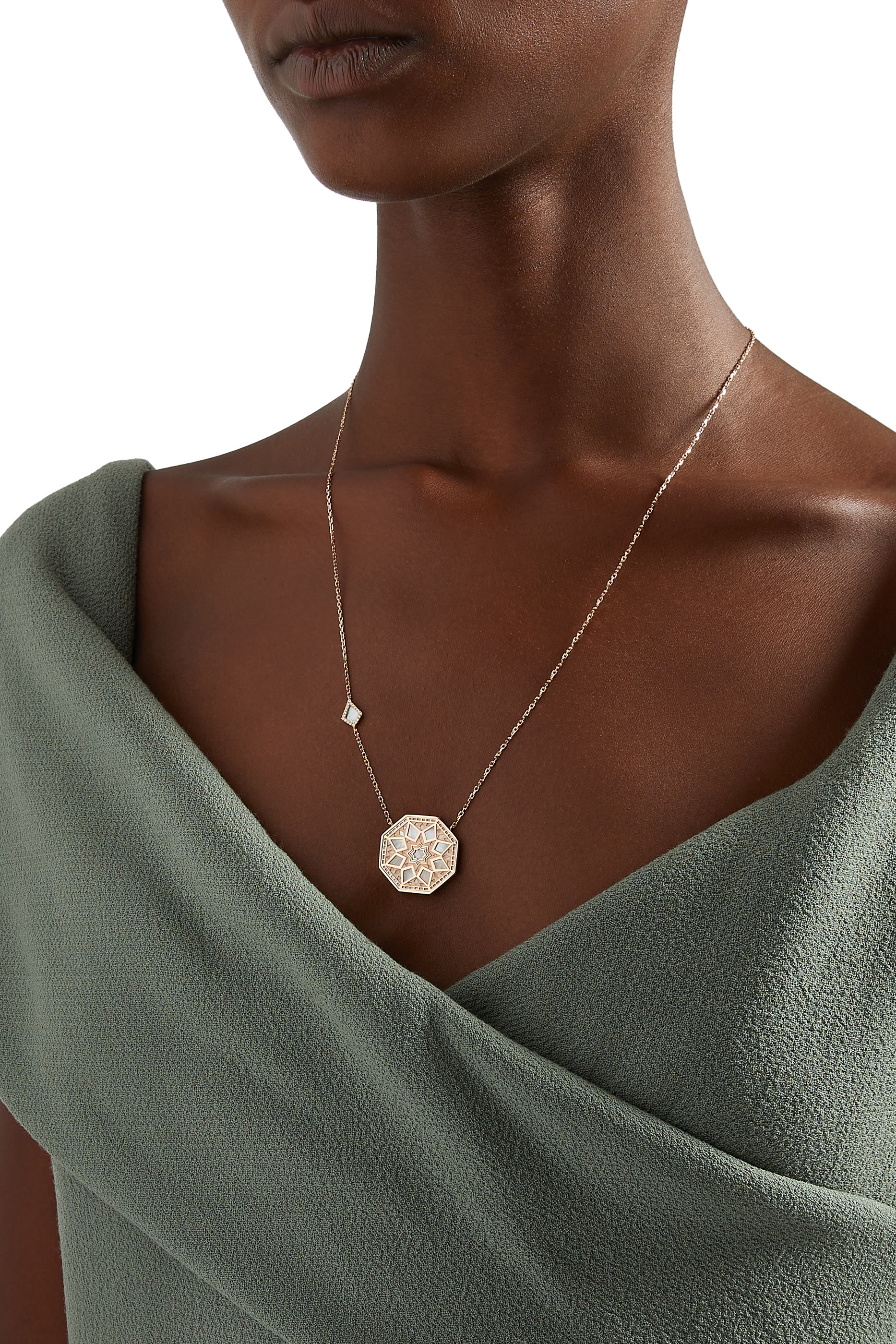 Classic Turath Necklace, 18K Rose Gold, Mother of Pearl & Diamonds