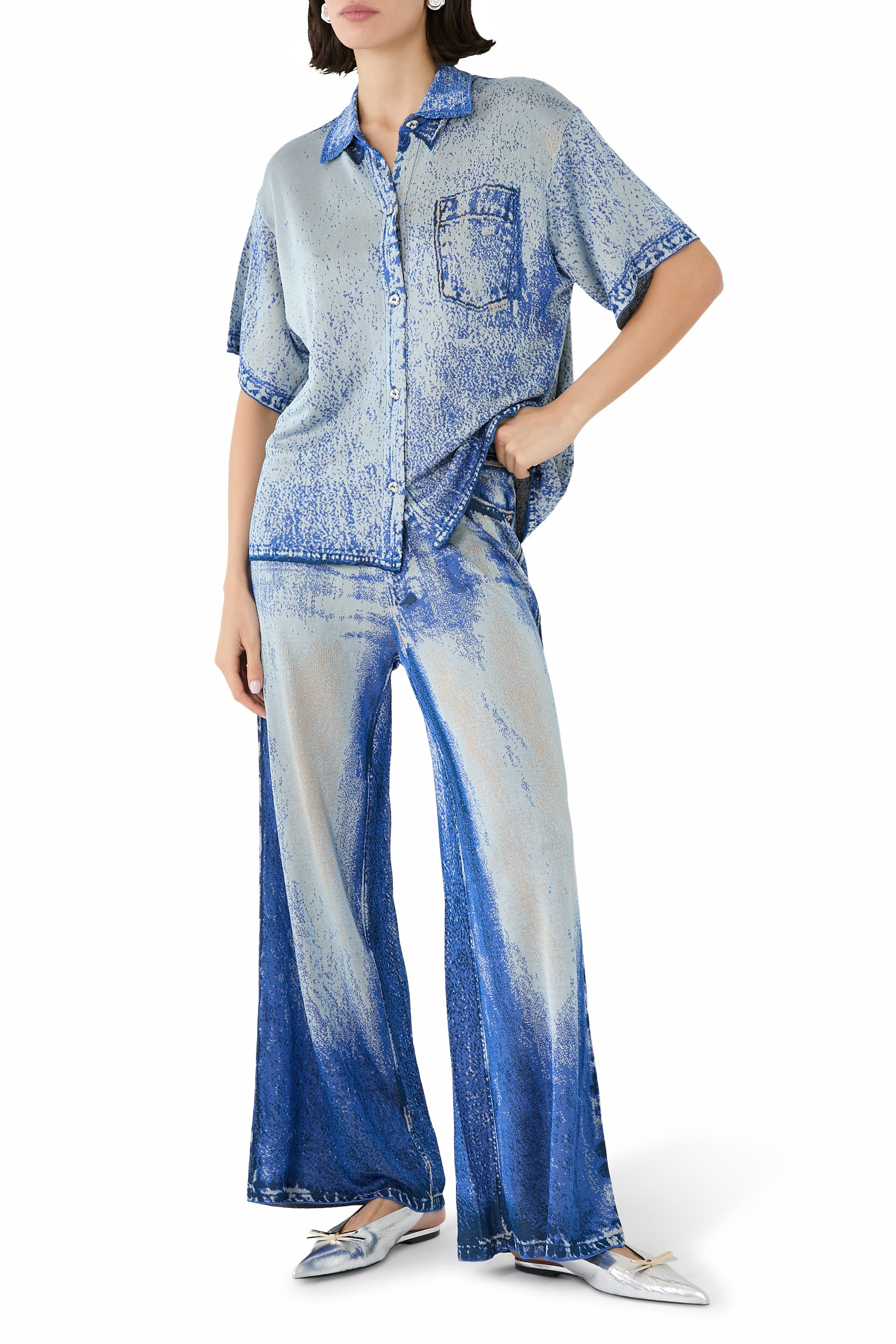 Aria Denim Print Wide Leg Pants