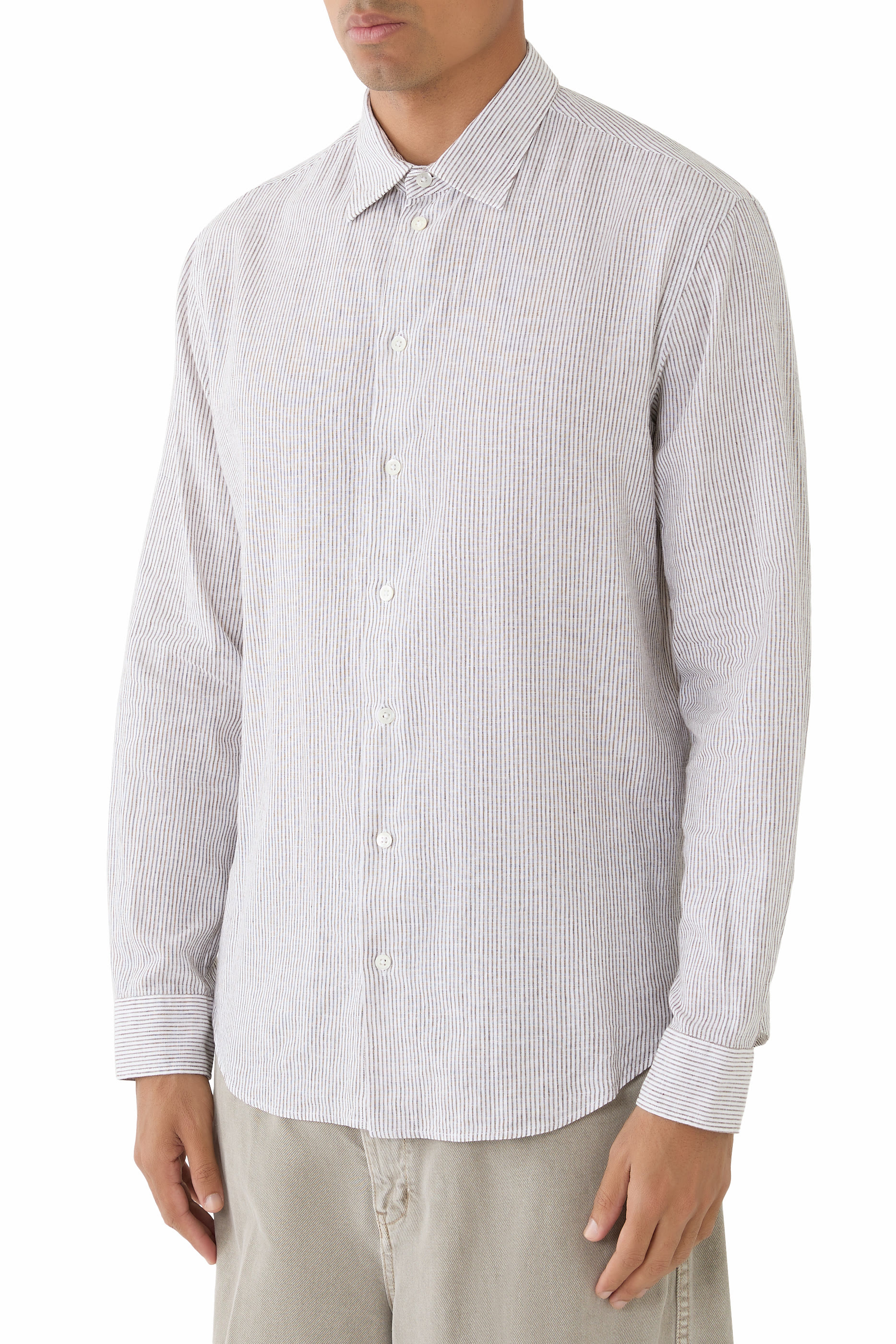 Striped Linen-Blend Canvas Shirt