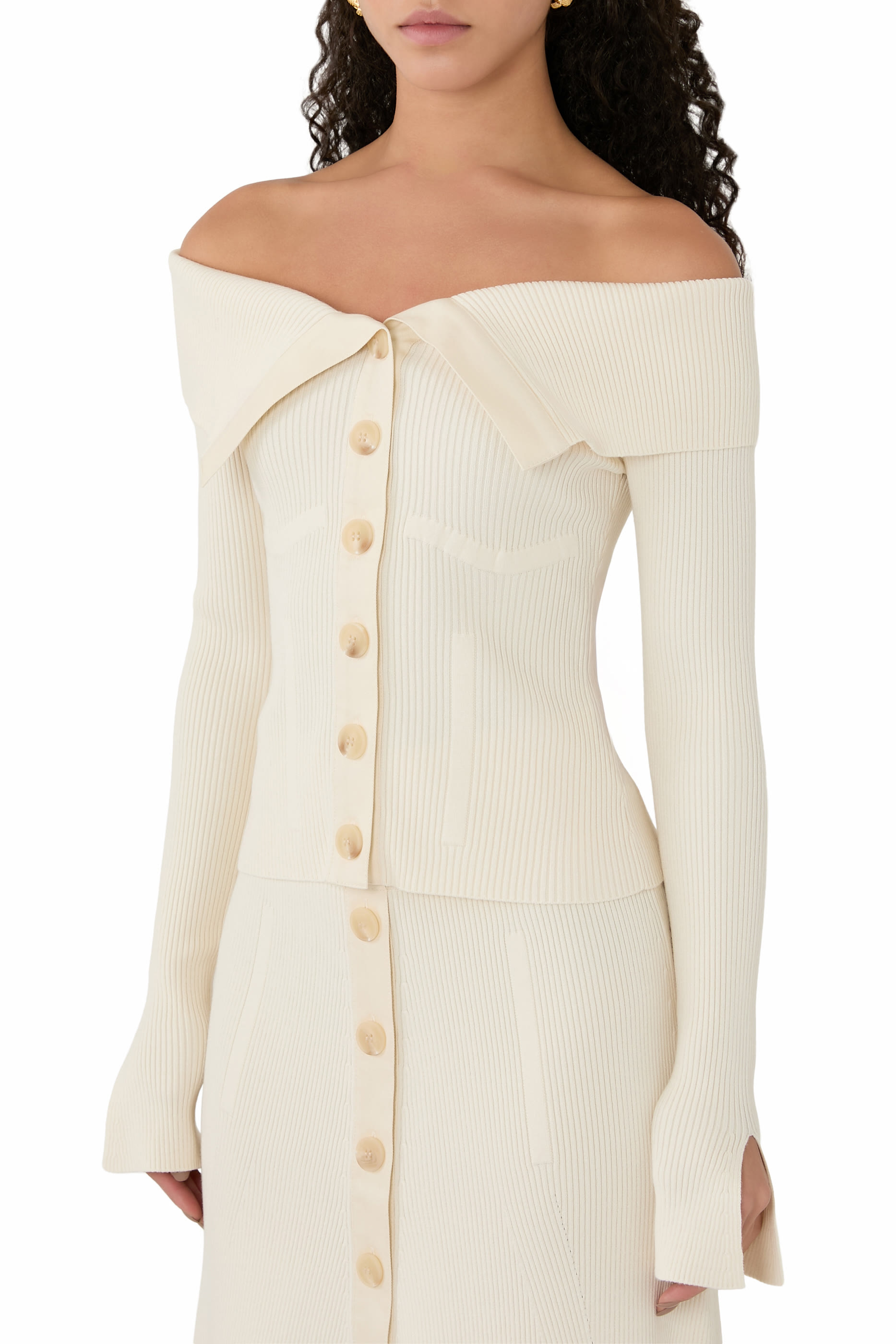 Off-The-Shoulder Ribbed-Knit Cardigan