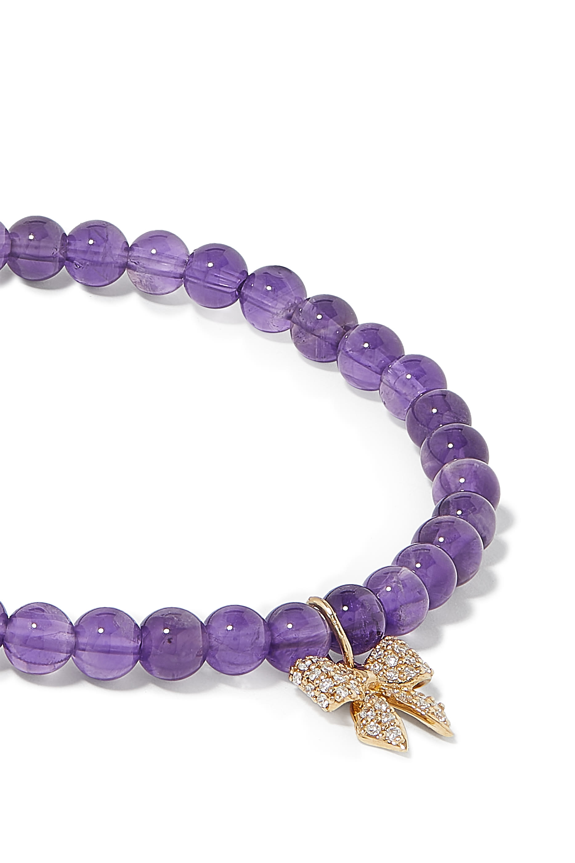 Kids Bow Charm Beaded Bracelet, 14K Yellow Gold &  Amethyst 