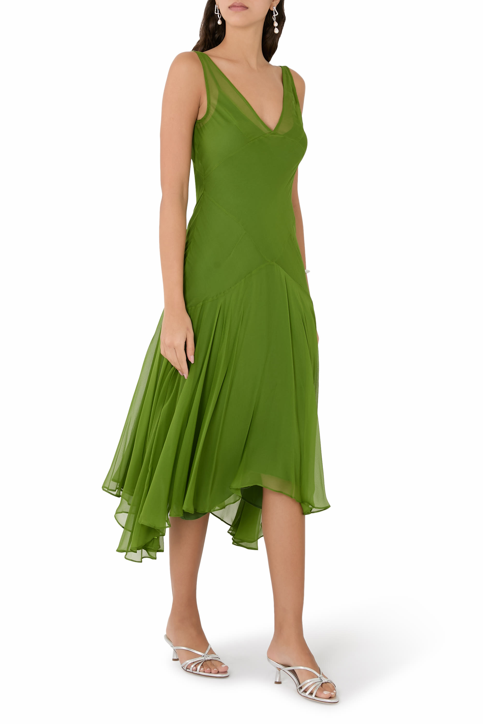 Slip Dress with Handkerchief Hem and Scarf