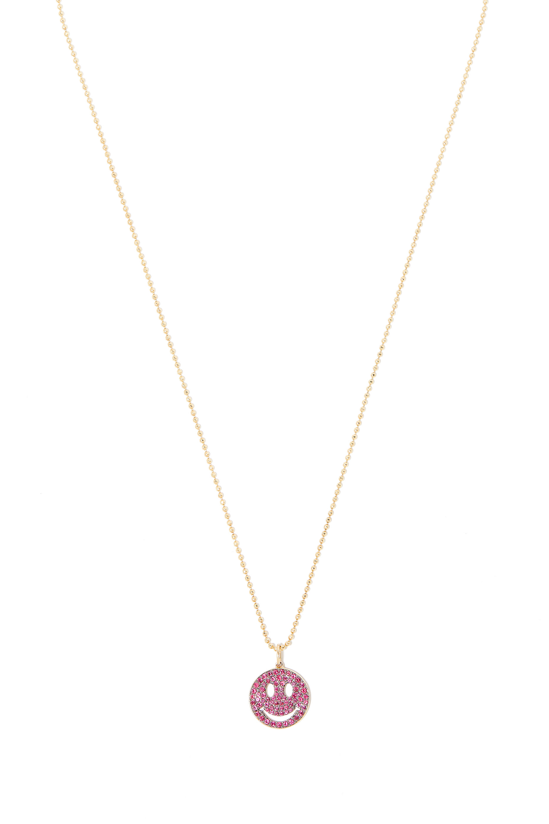 Happy Face Medium Pendant Necklace, 14k Yellow Gold & Rubies