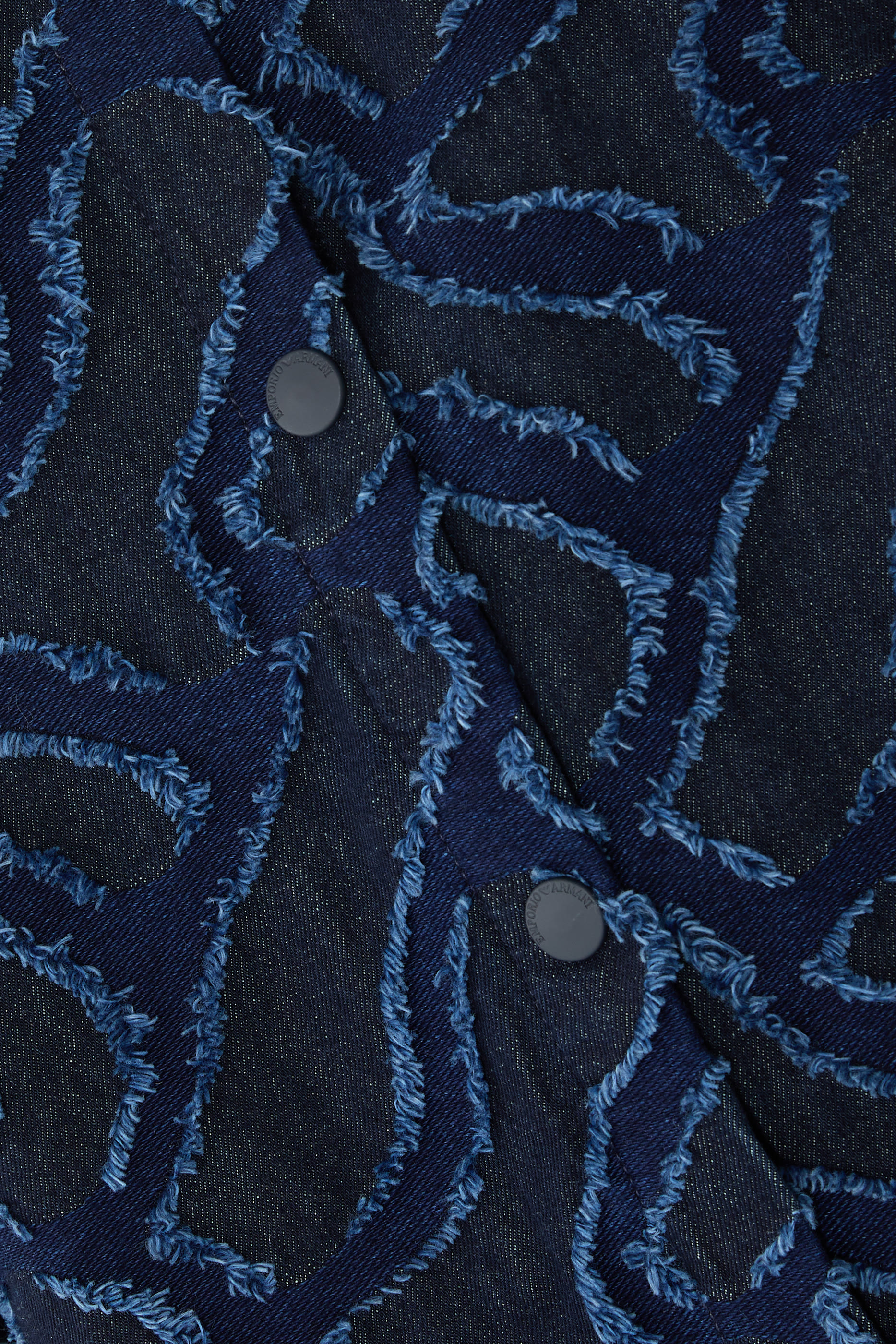  Fringed Embossed-Motif Jacquard Denim Shirt Jacket