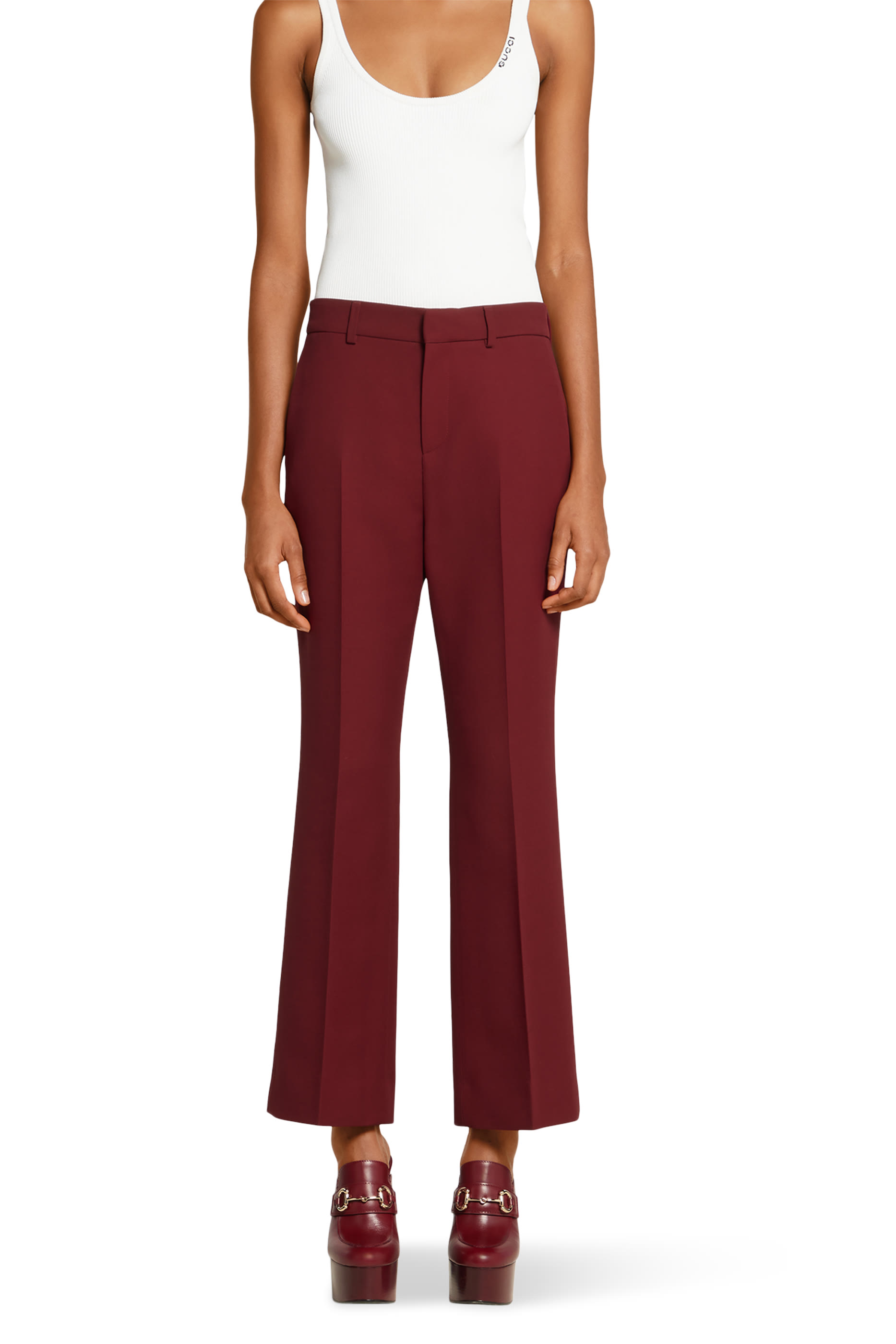 Logo Embroidered Wool Silk Pants