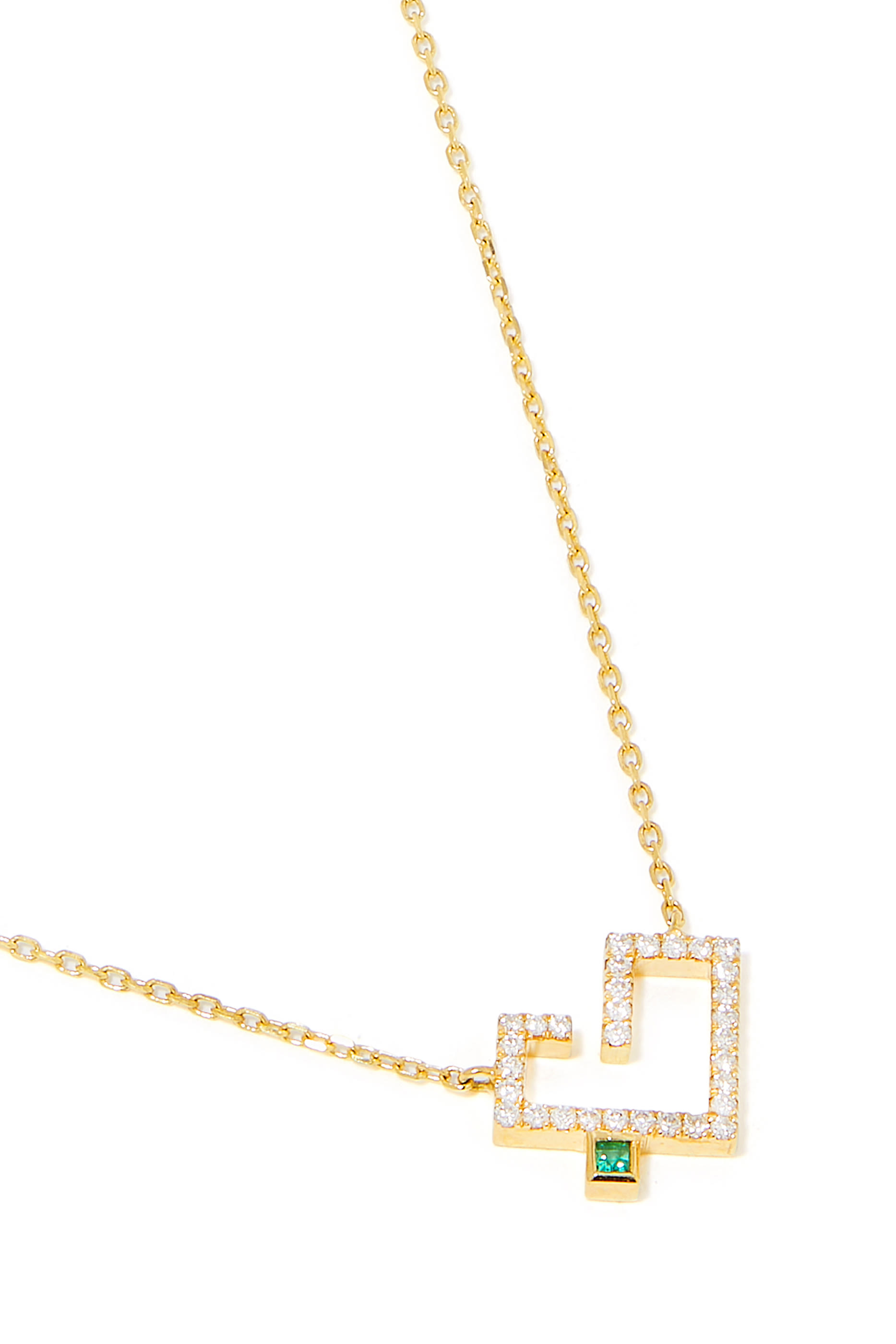 Hubb Heart Pendant Necklace, 18K Yellow Gold with Diamonds & Emerald