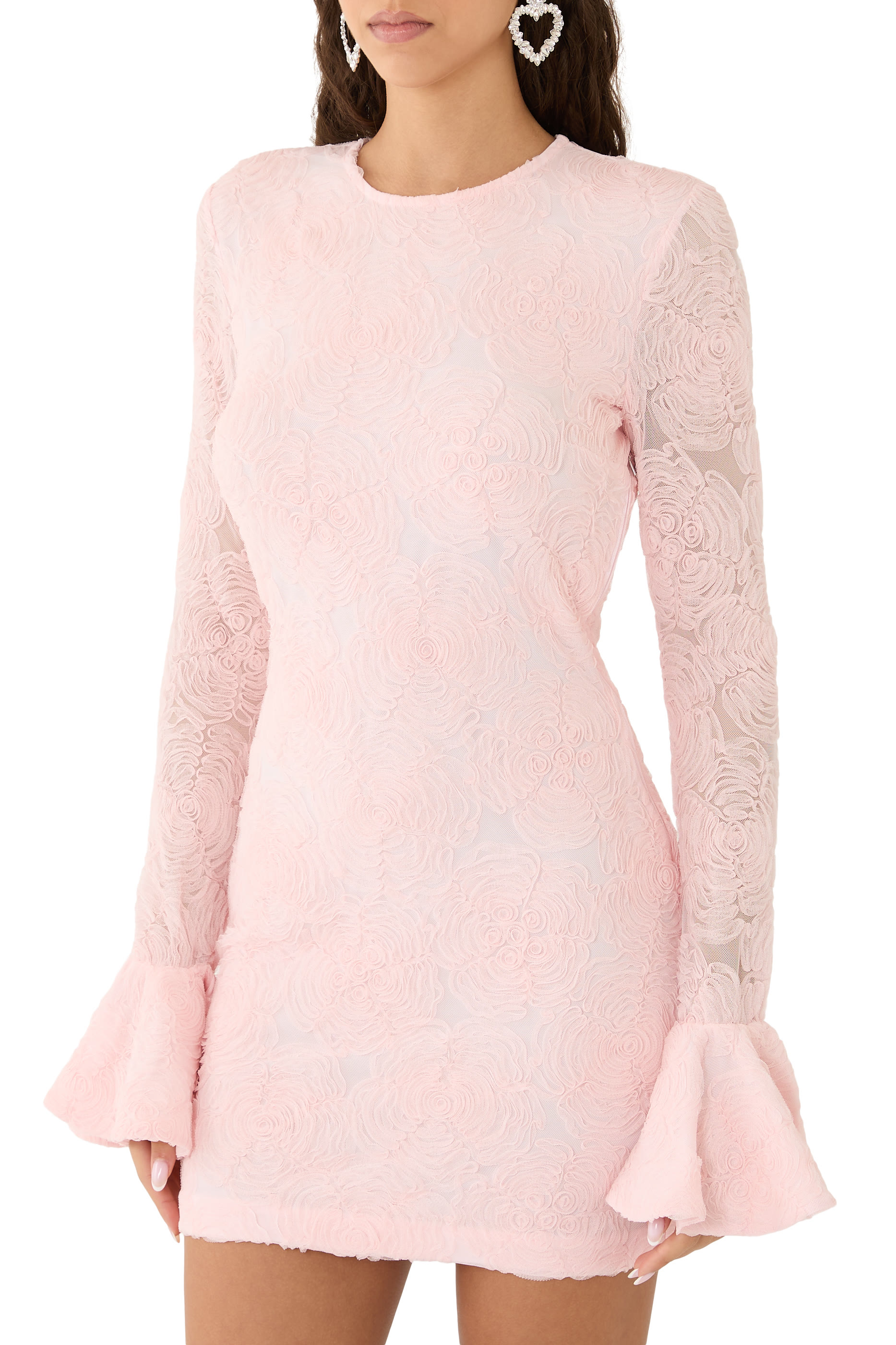 Floral Lace Long Sleeves Mini Dress