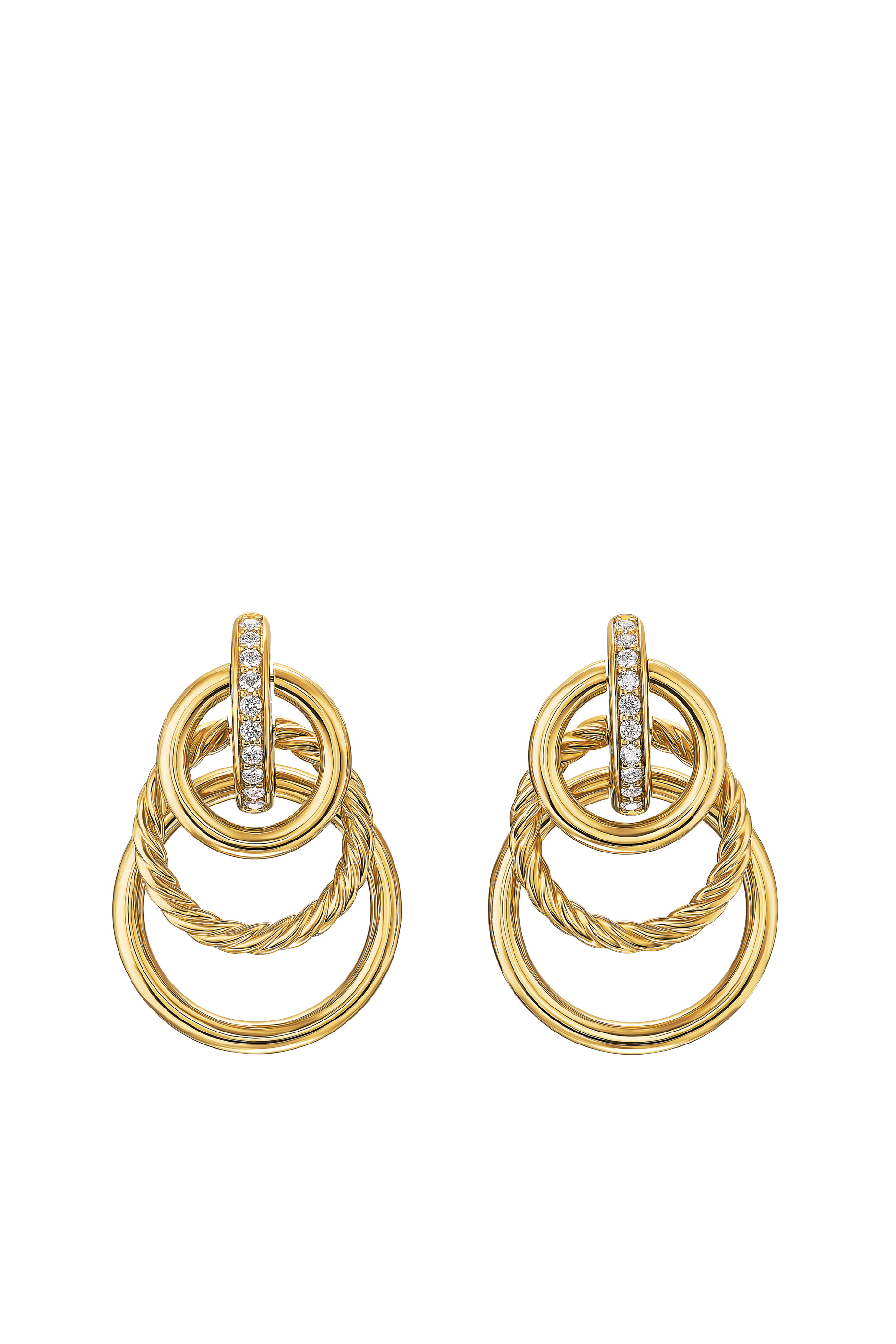  DY Mercer&reg; Triple Ring Drop Earrings, 18K Yellow Gold with Diamonds 