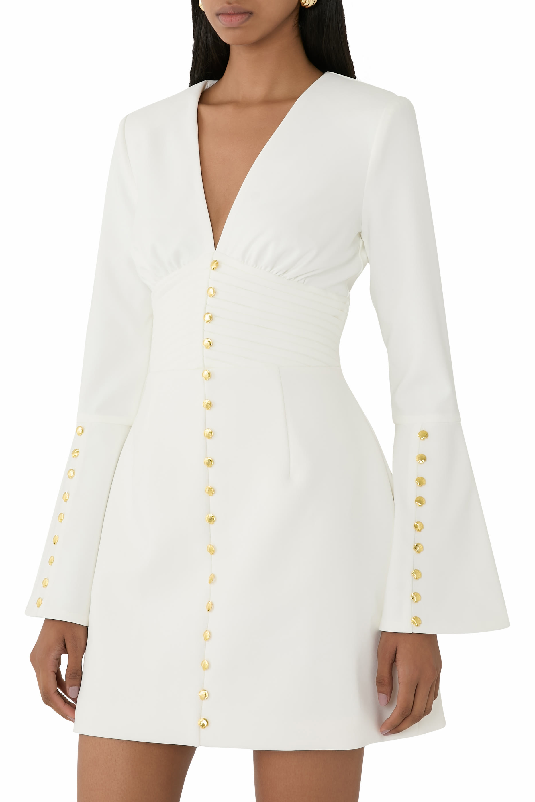 Lara Fluted Sleeves Micro Shell Button Mini Dress