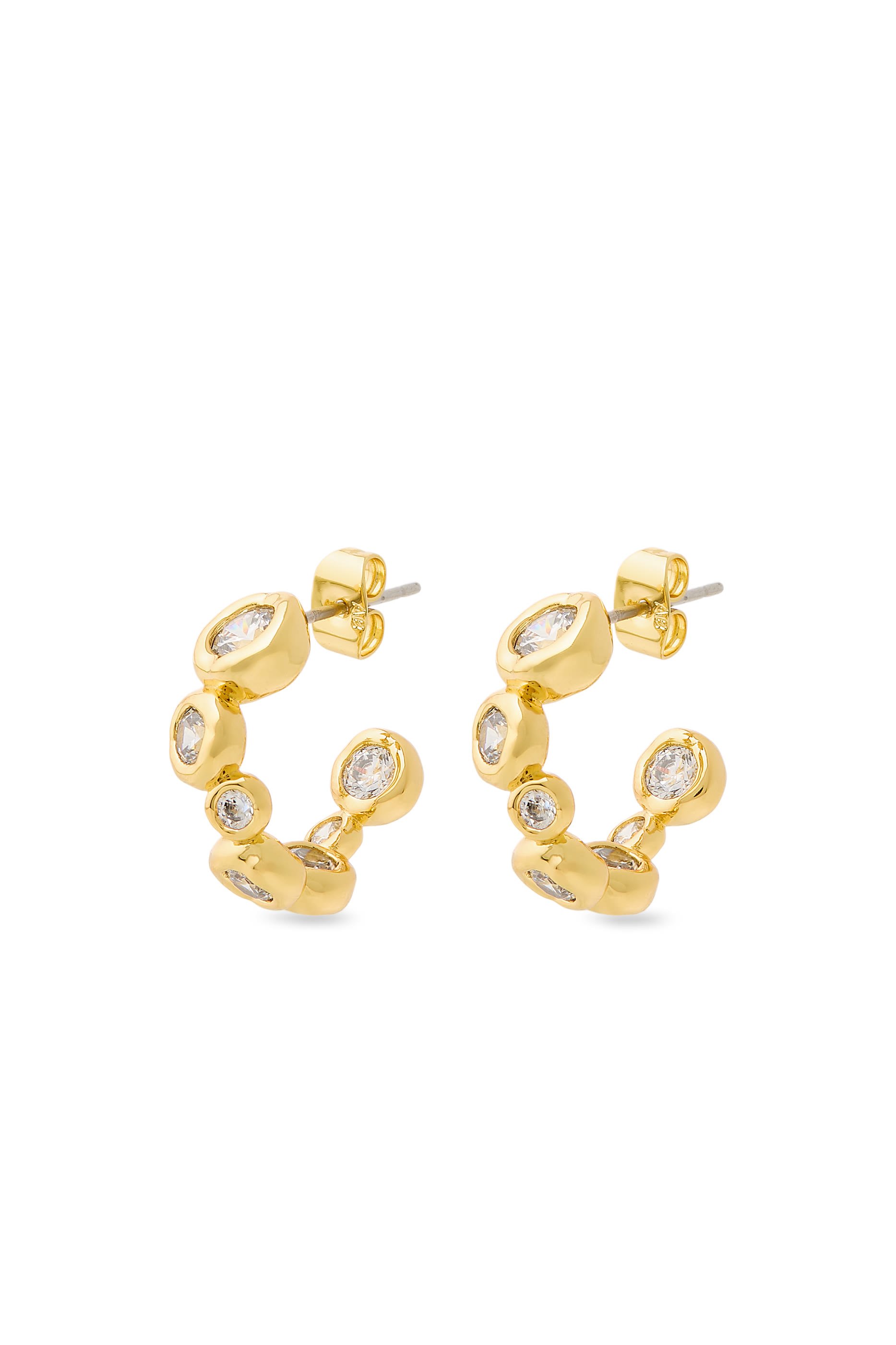 Asterales Small Hoop Earrings, 14k Gold Plated Brass & Cubic Zirconia