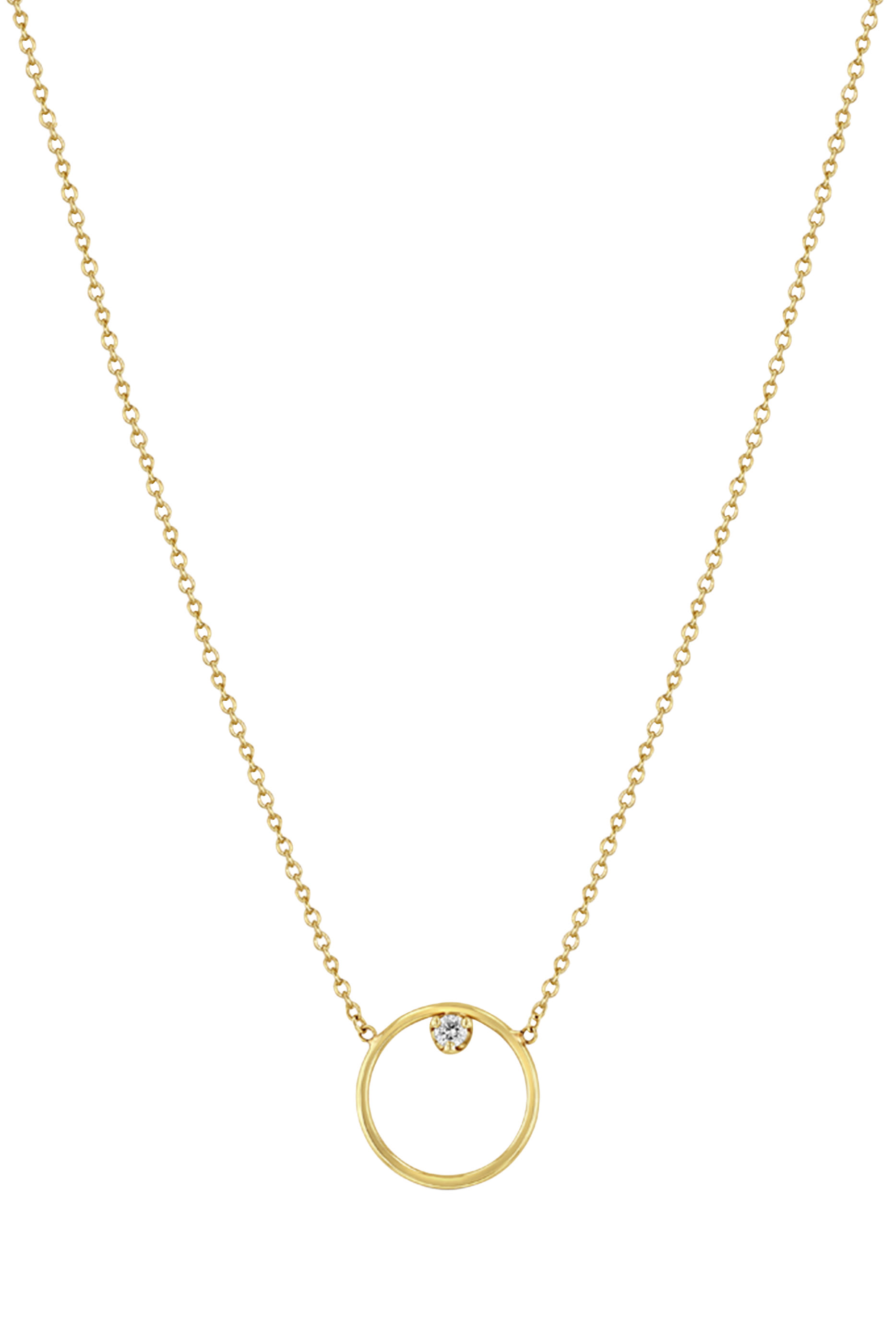 Prong Circle Necklace, 14K Gold & Diamonds