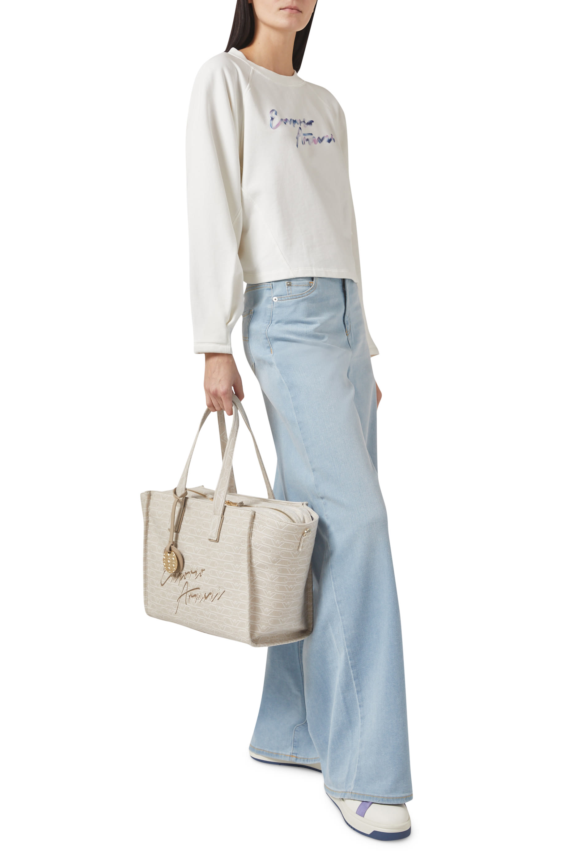 Medium Shopper Bag with All-Over Monogram Print