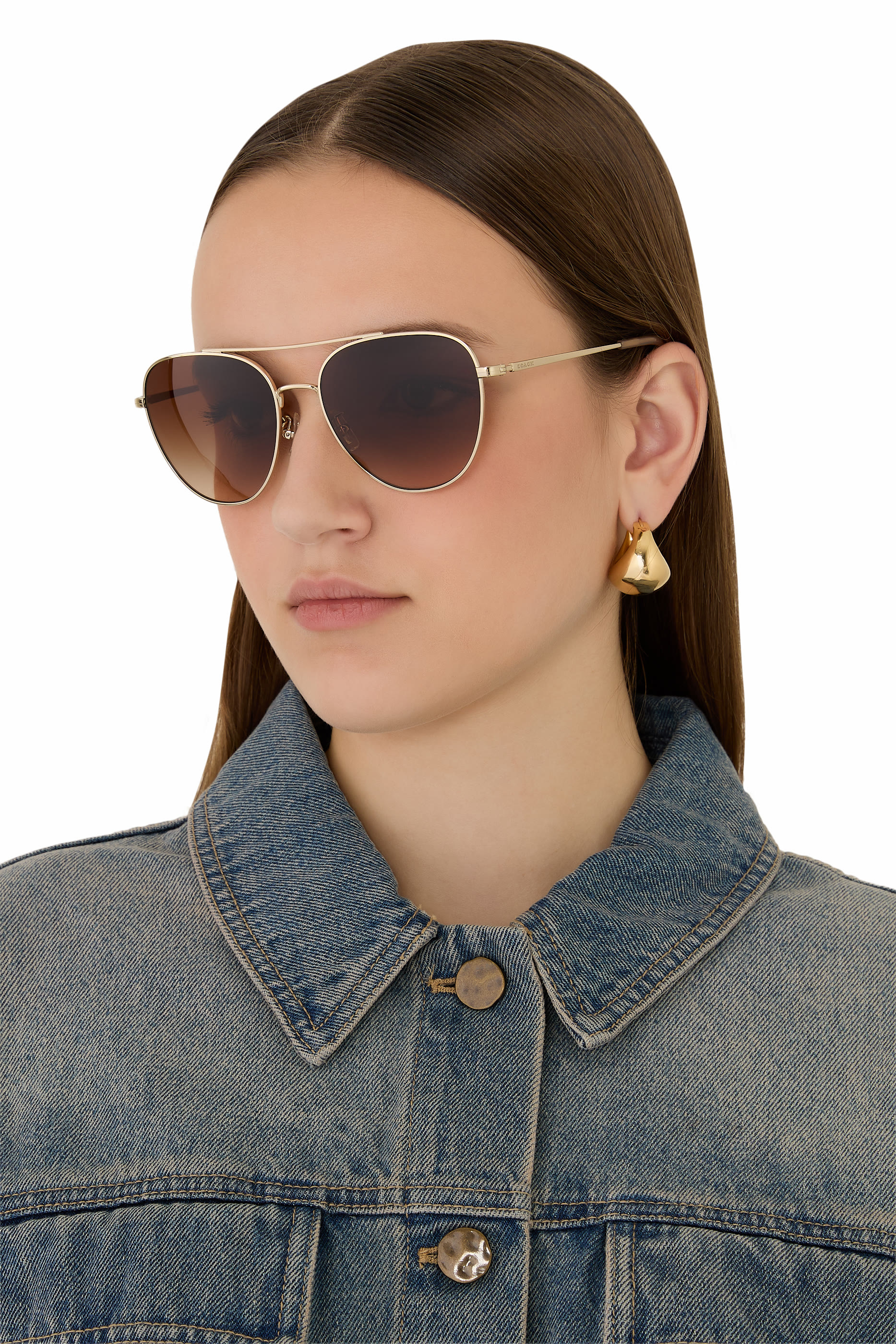 Pilot Aviator Frame C Logo Temple Sunglasses