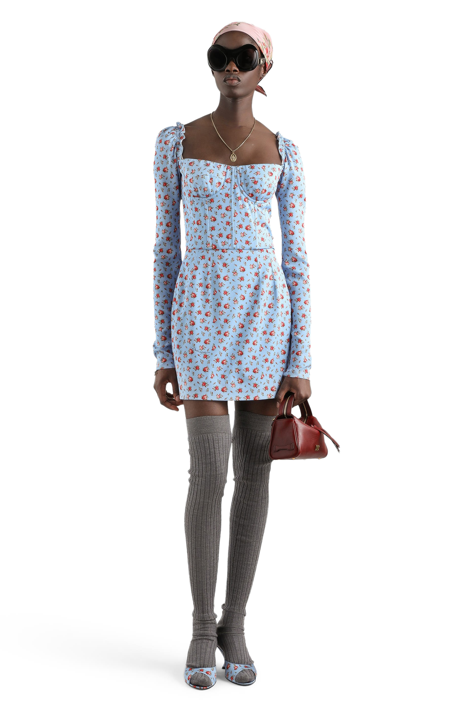 Small Rose-Print Short Charmeuse Dress