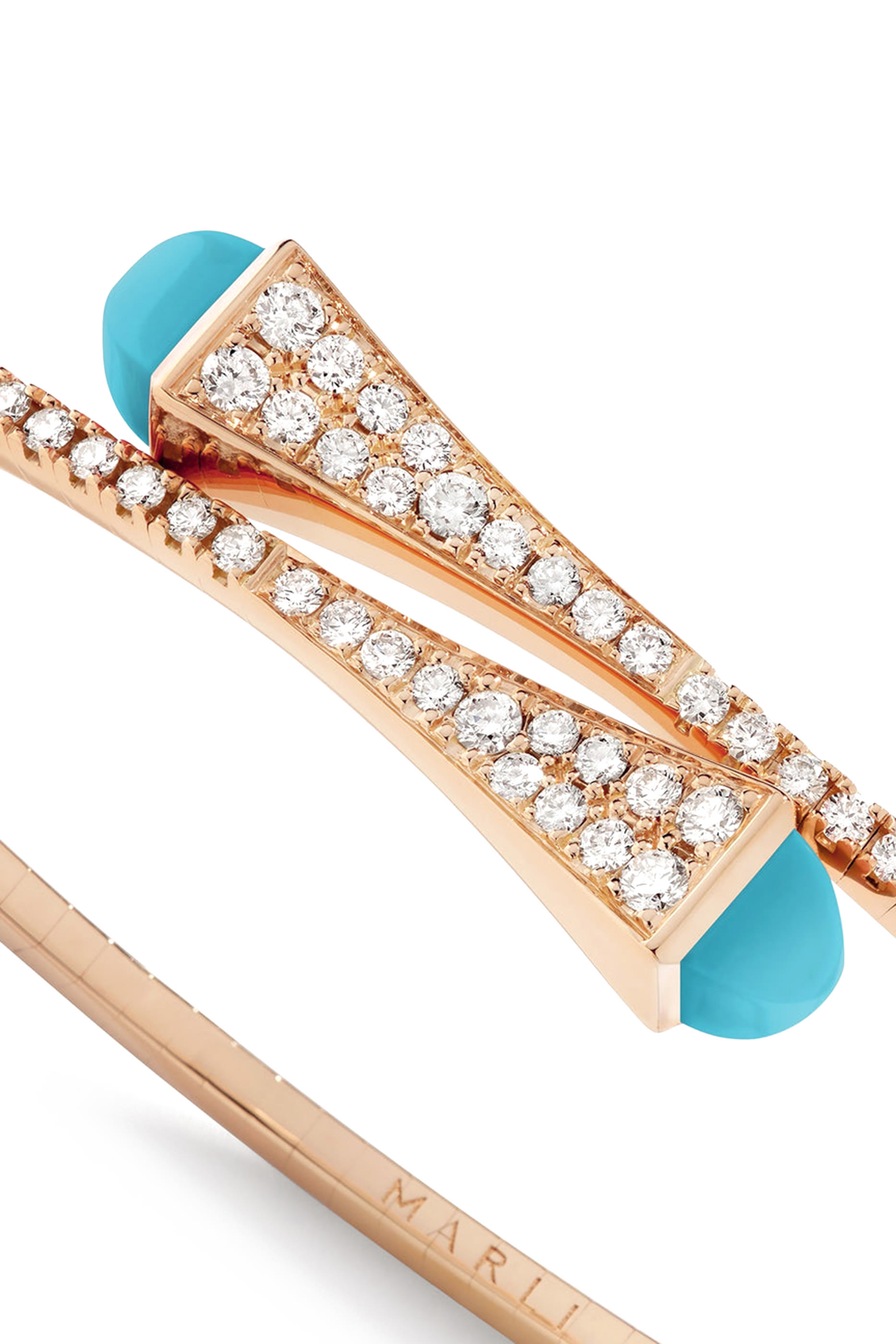 Cleo Slim Bangle, 18k Pink Gold with Turquoise & Diamonds