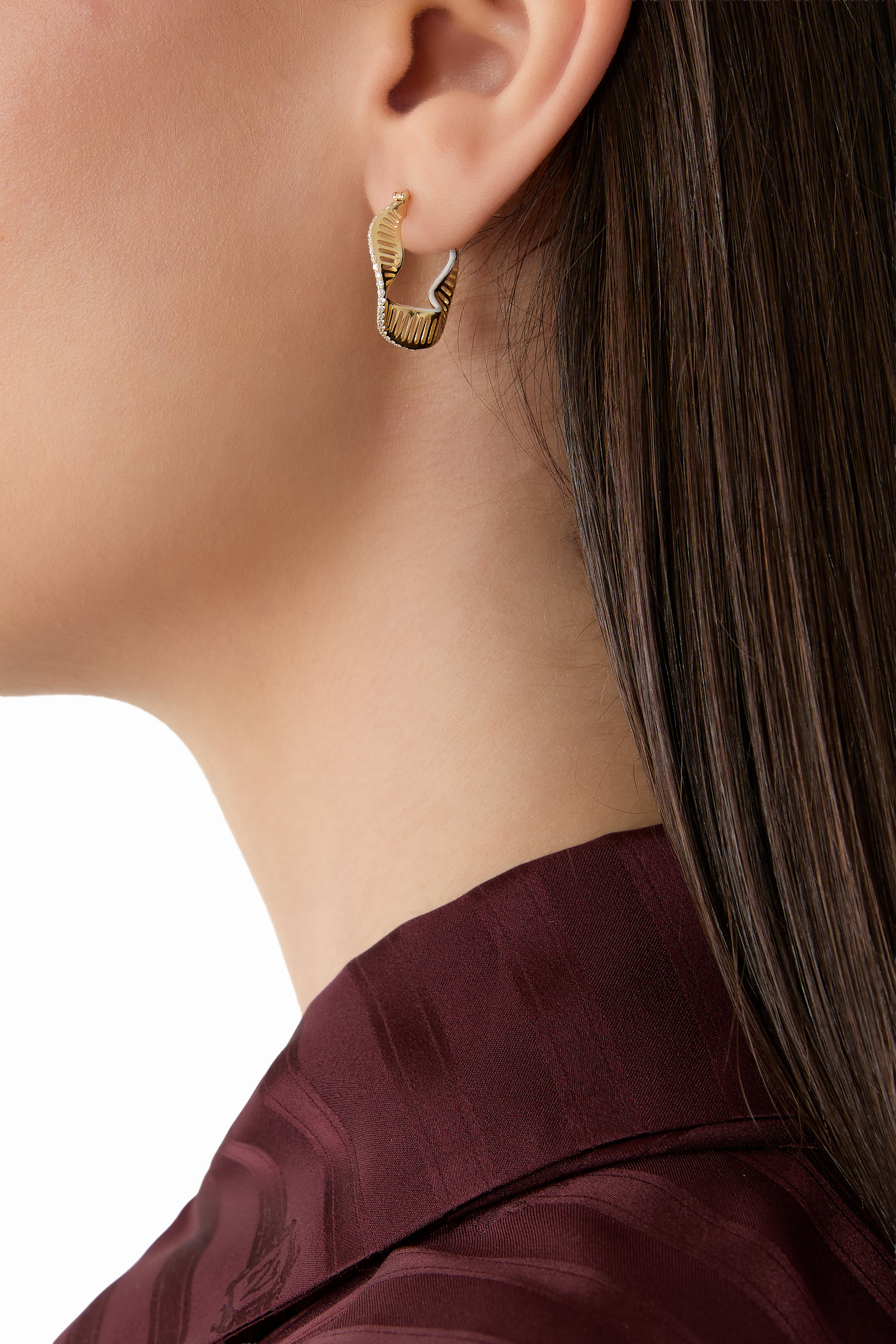 Waves Hoops Earrings, 18K Yellow Gold, Enamel & Diamonds