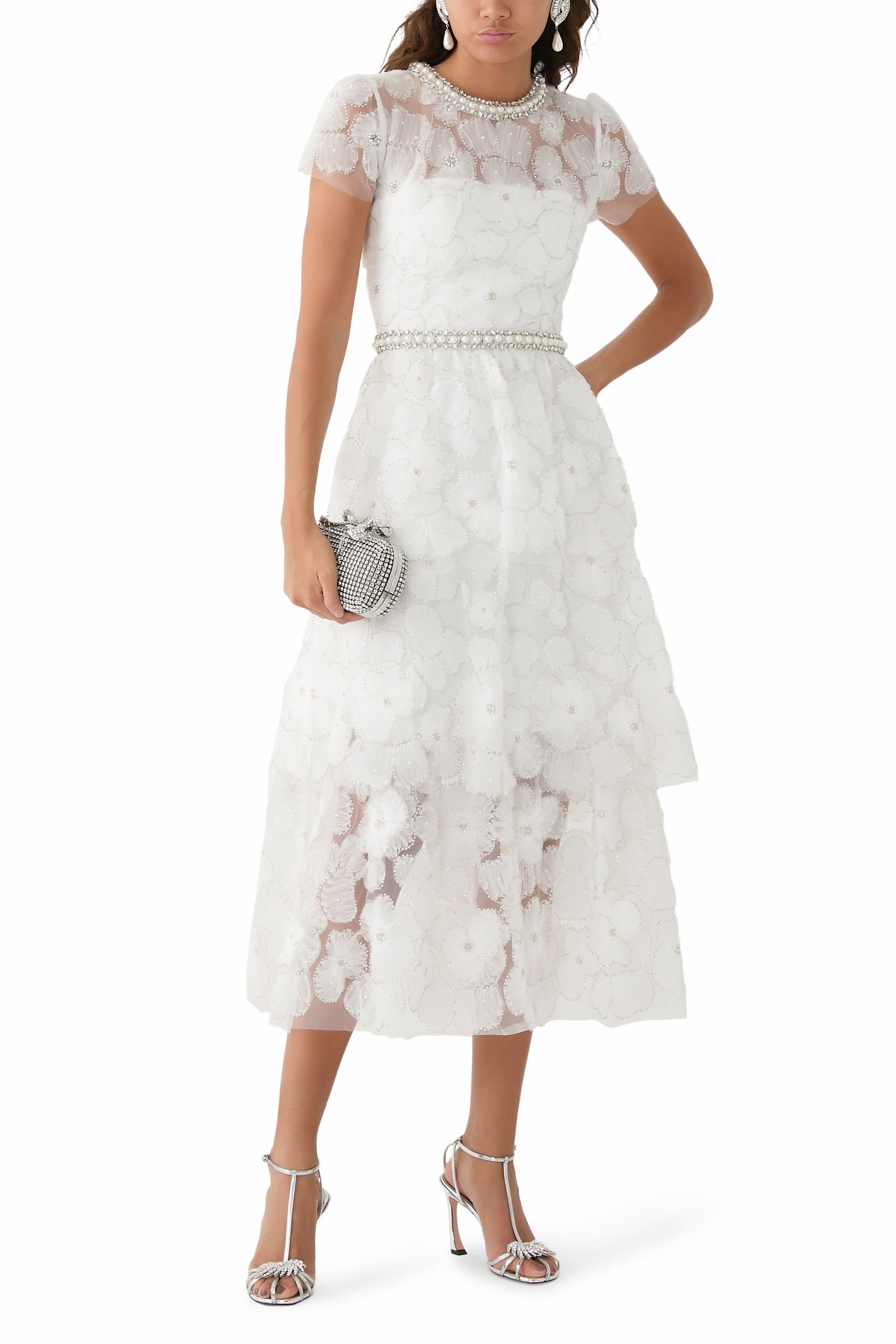 Embellished Tulle Tiered Midi Dress