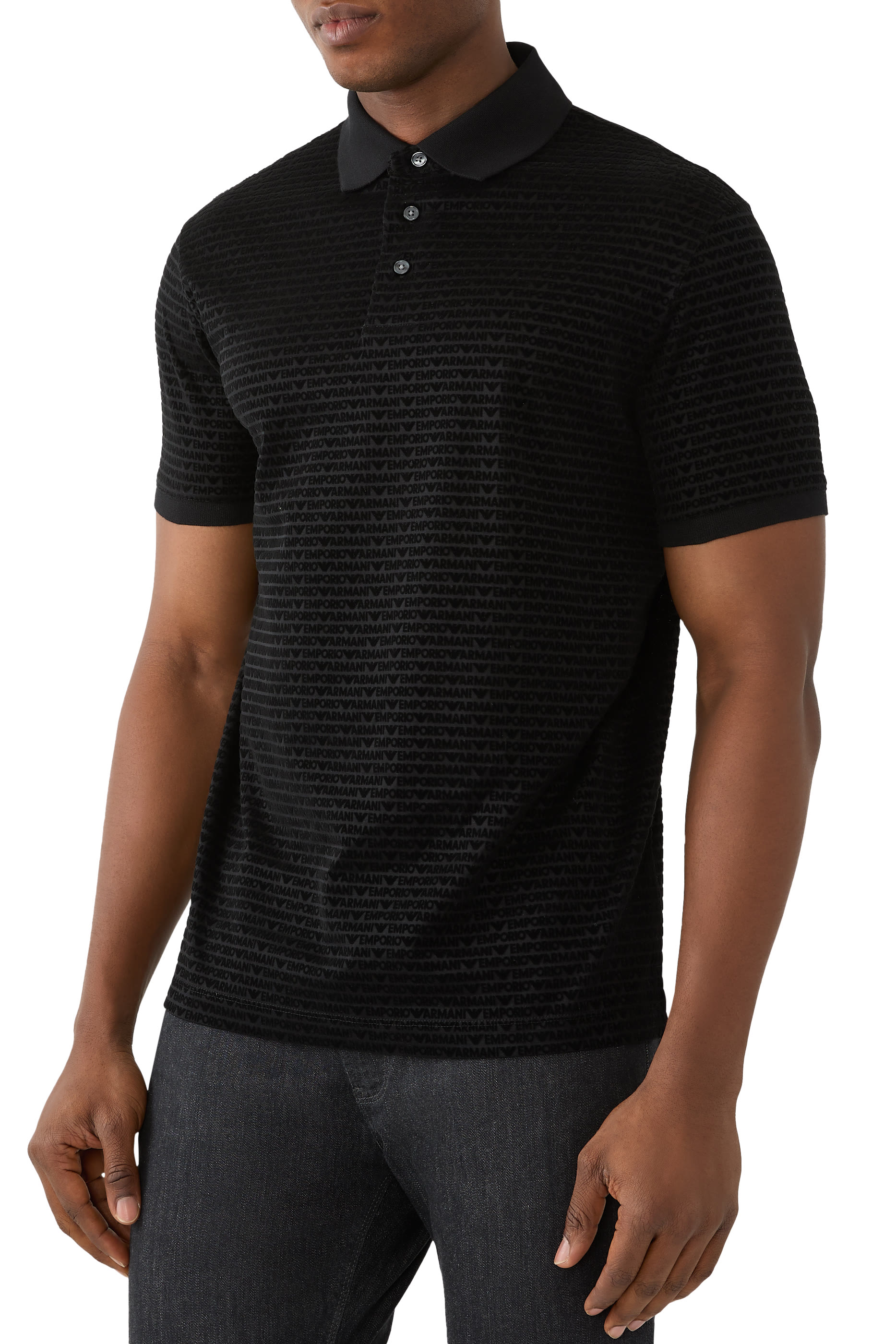 Jersey Polo Shirt with All-Over Jacquard Lettering