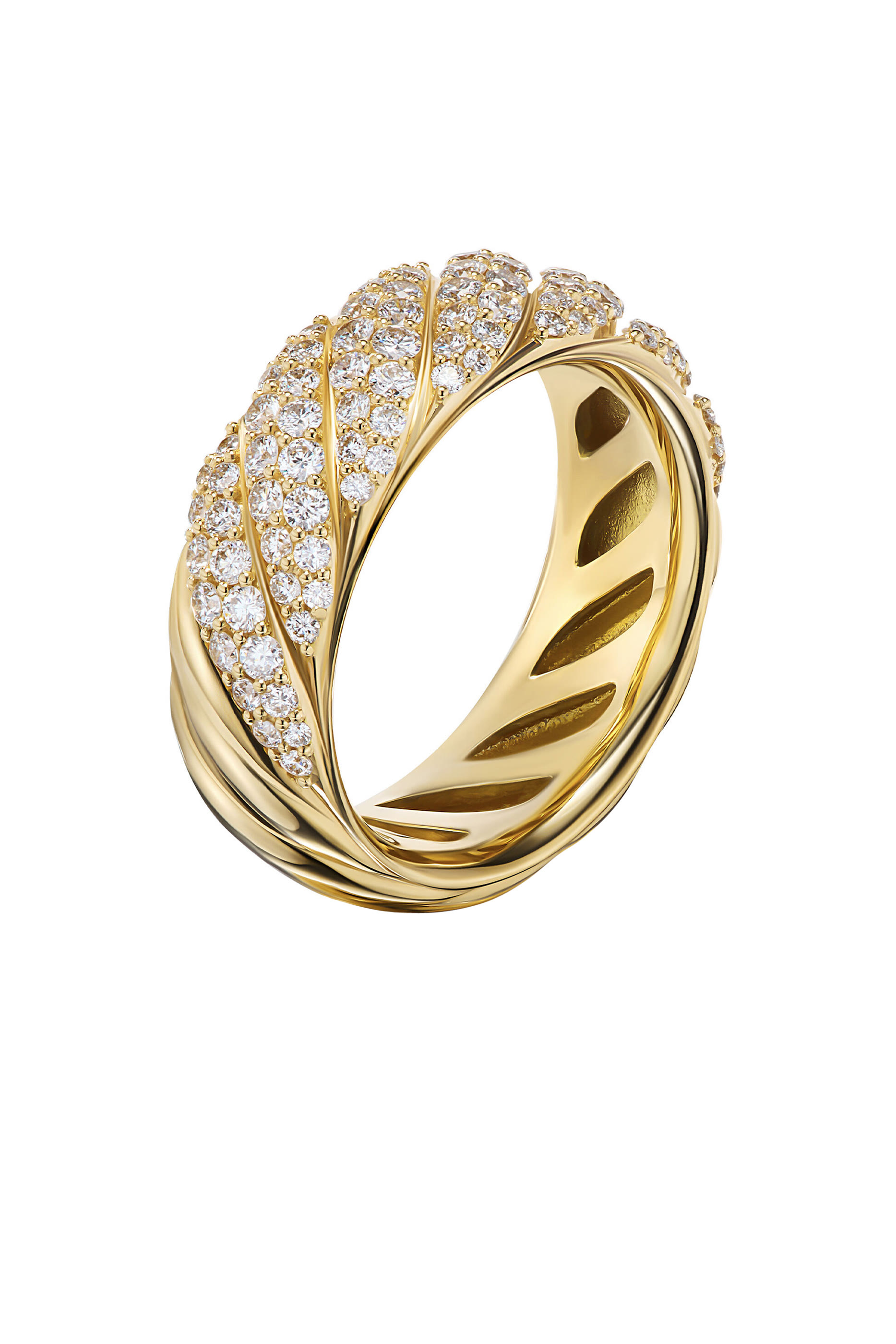 Sculpted Cable Band Ring, 18k Yellow Gold & Diamonds