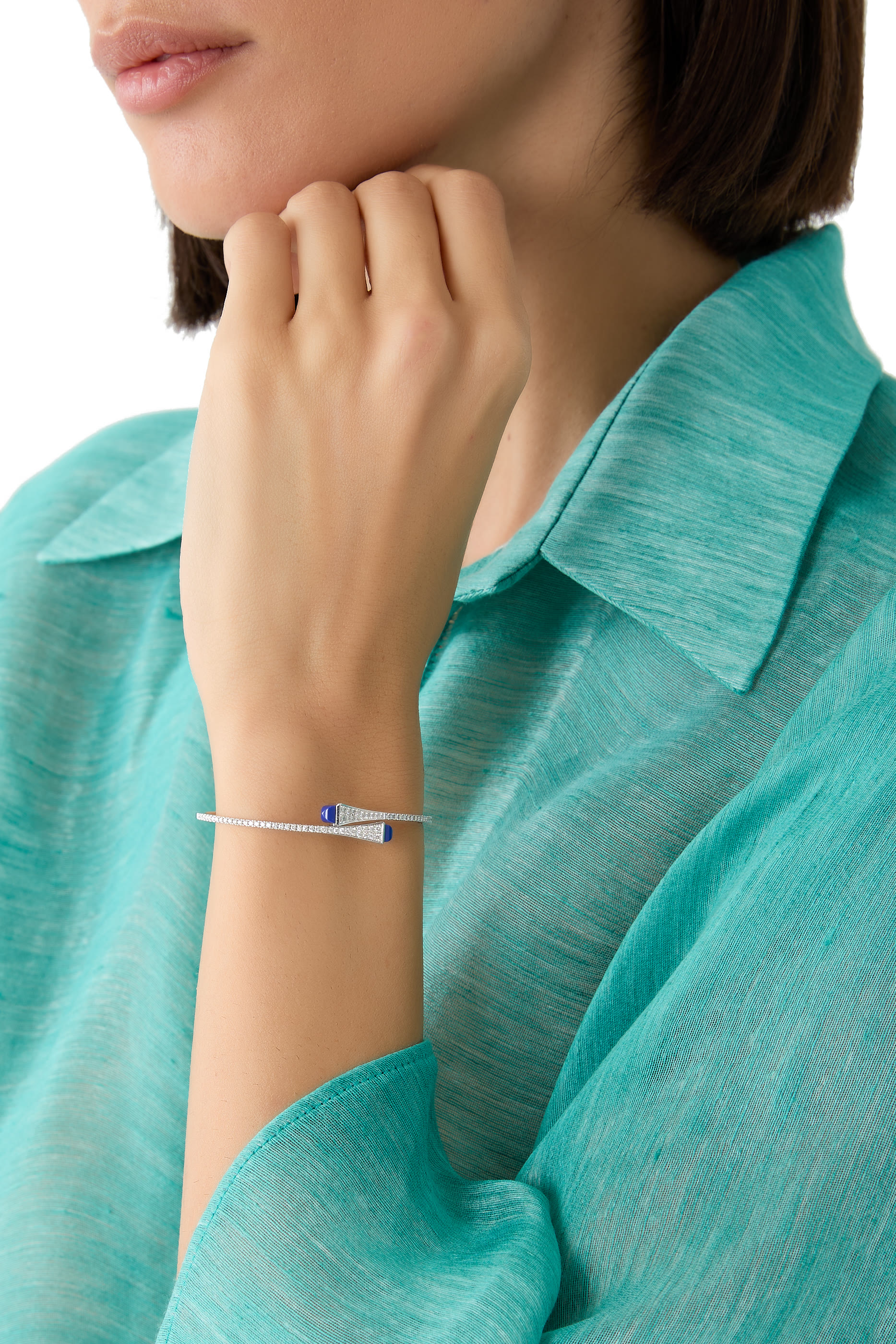 Cleo Slim Bangle, 18k White Gold with Lapis Lazuli & Diamonds