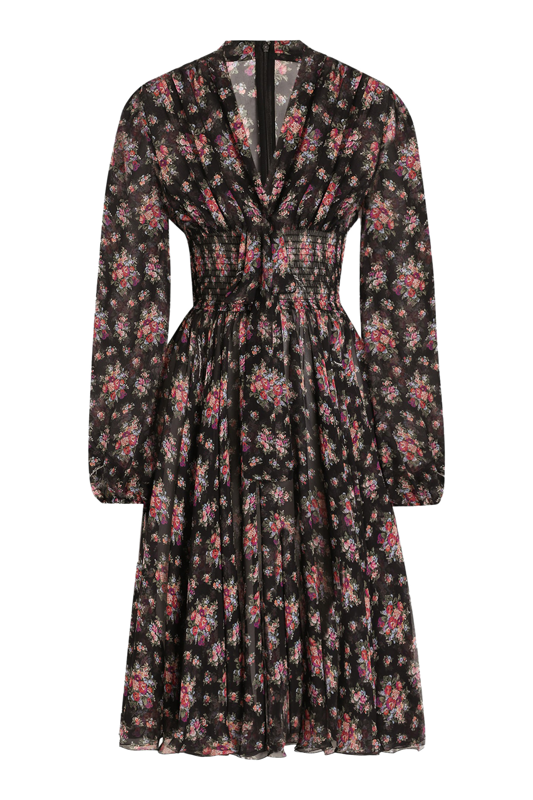 Small Flower Bouquets-Print Chiffon Dress