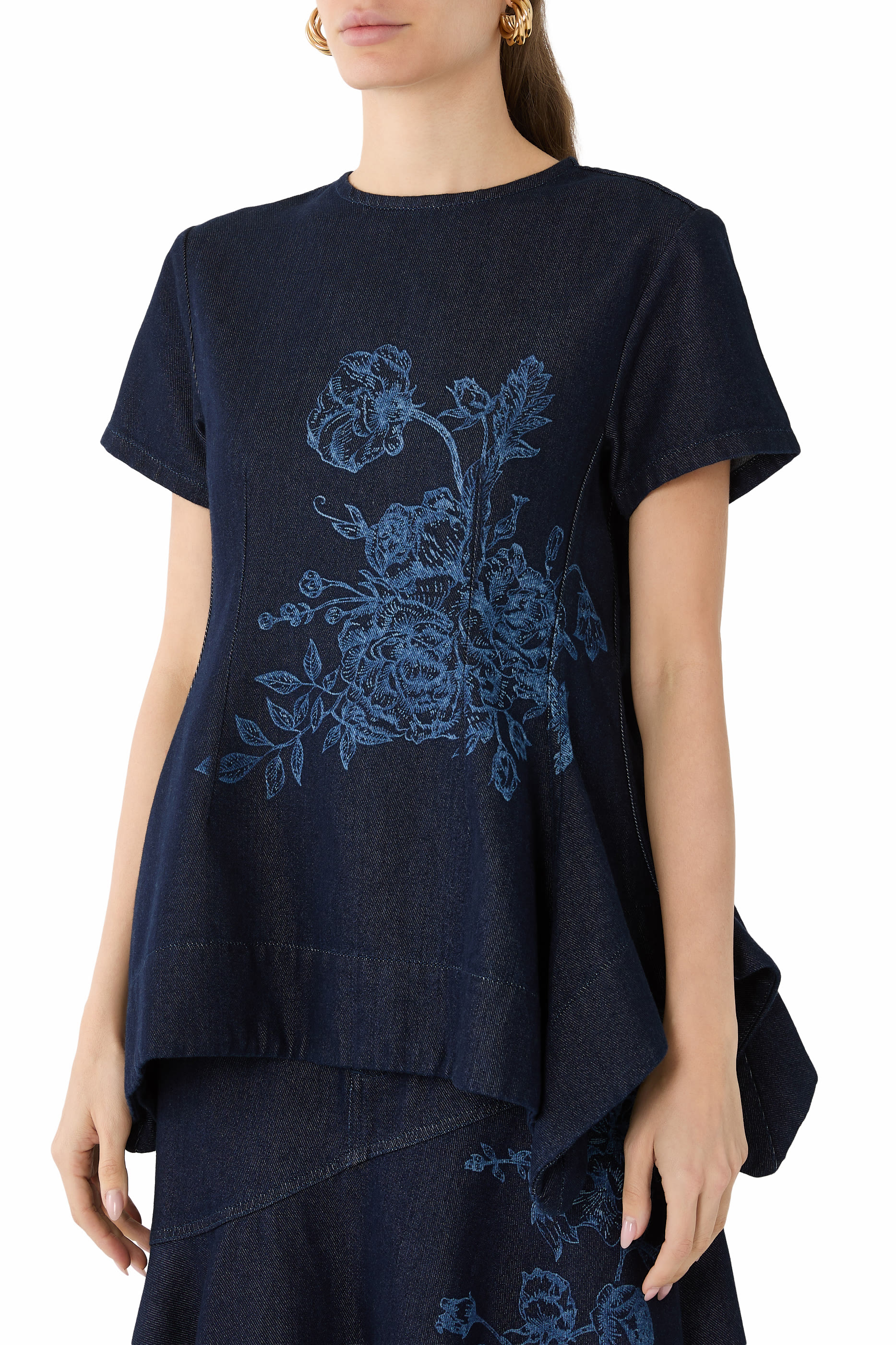 Flower Denim Cap Sleeve Top