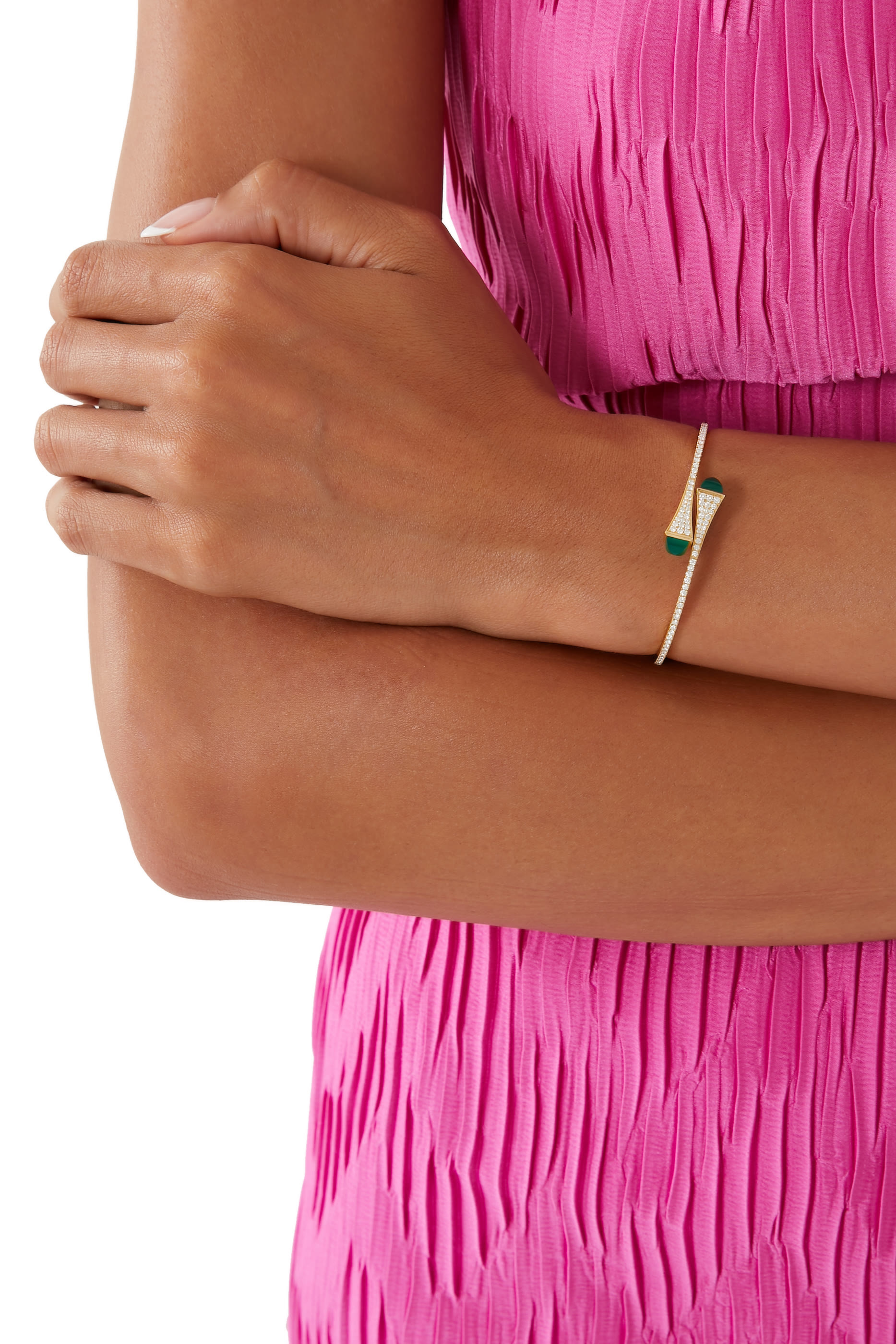 Cleo Midi Bangle, 18k Yellow Gold with Agate & Diamonds