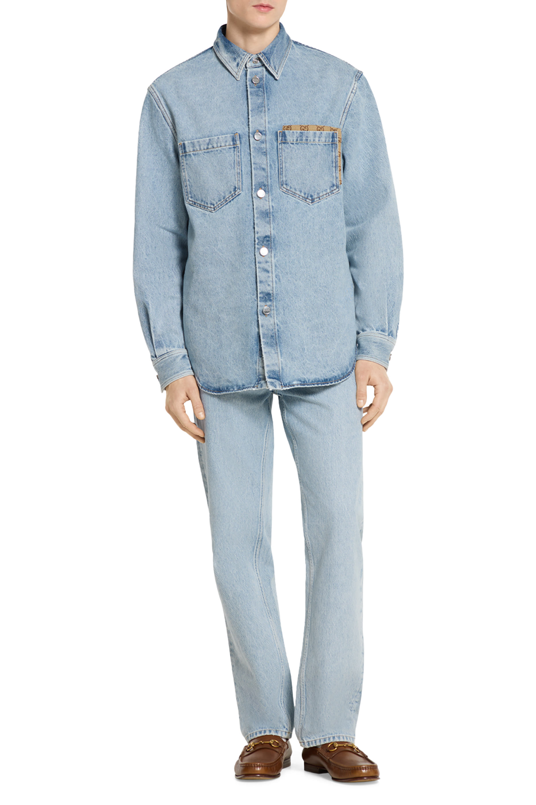 Washed Denim Shirt with GG Insert