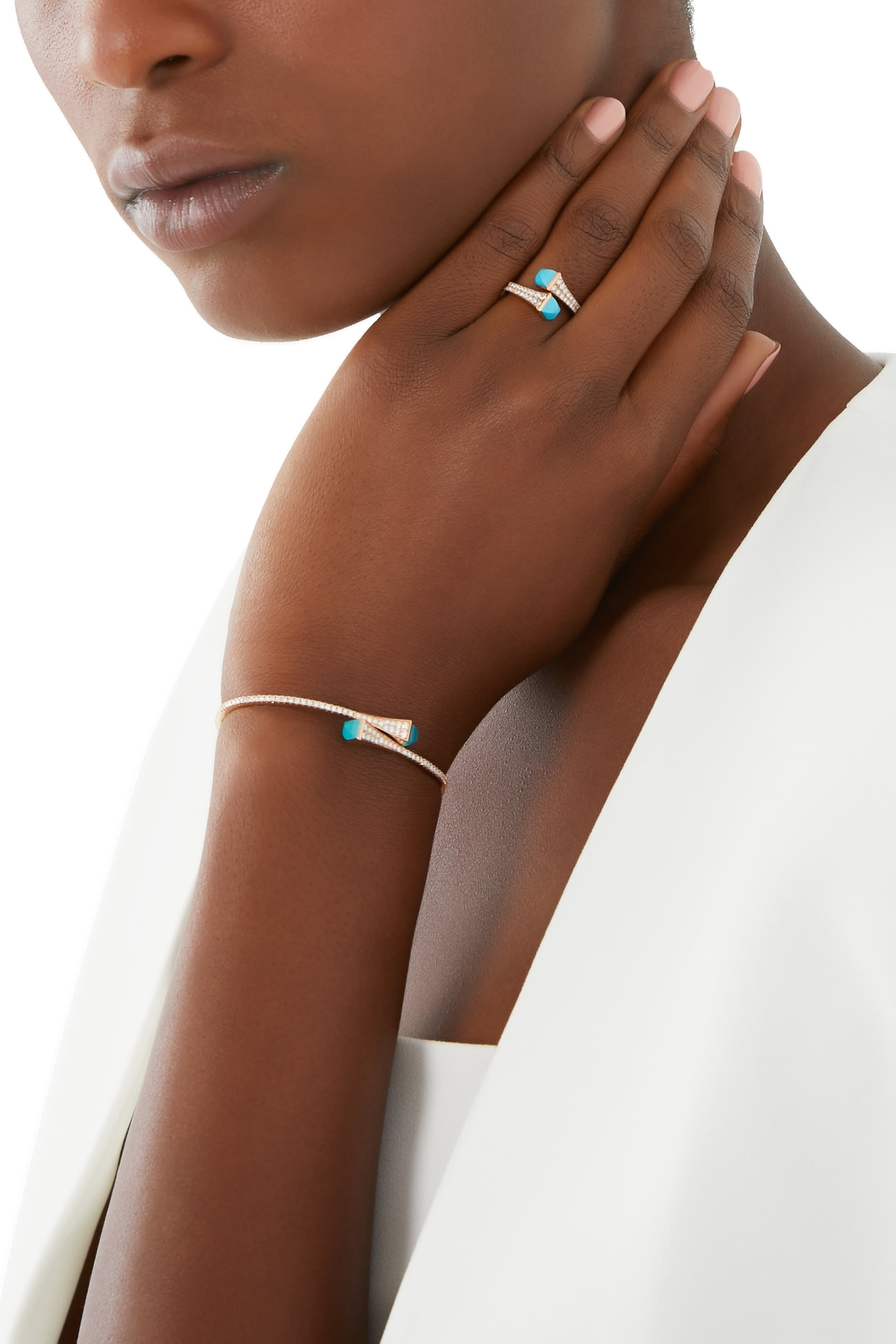 Cleo Slim Bangle, 18k Rose Gold with Blue Chalcedony & Diamonds