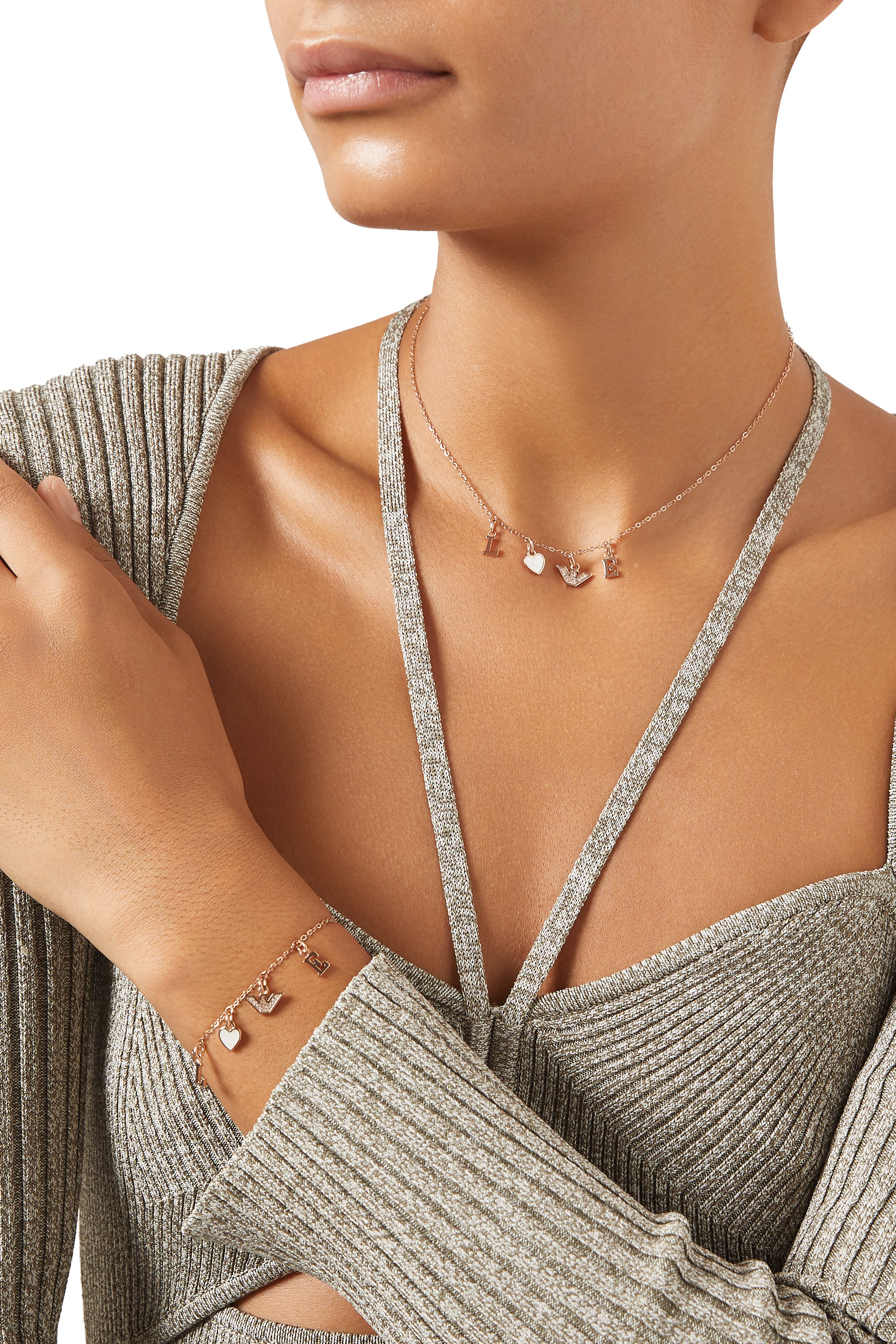 'Love' Necklace, Stainless Steel & Crystals