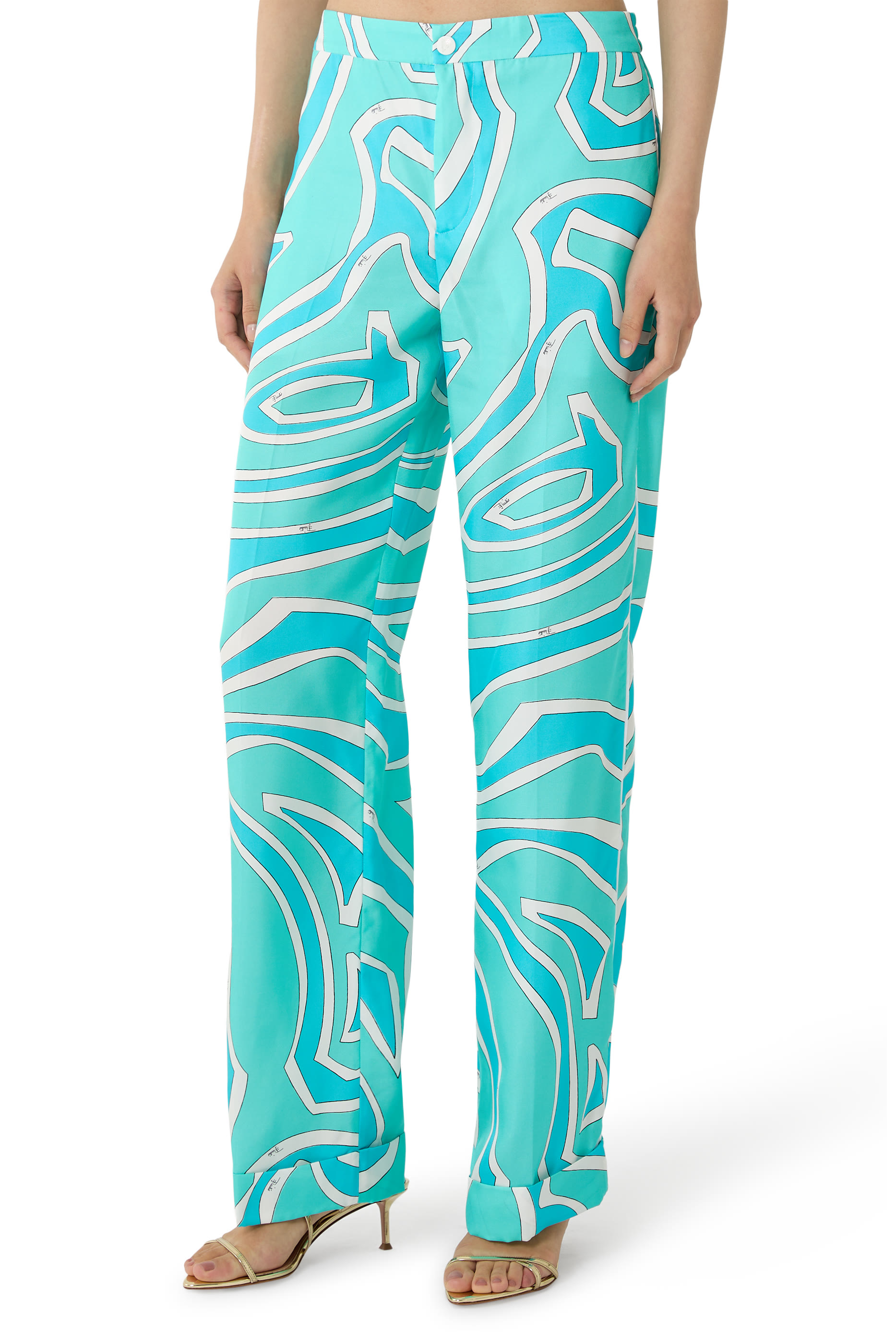 Printed Silk Twill Wide-Leg Pants