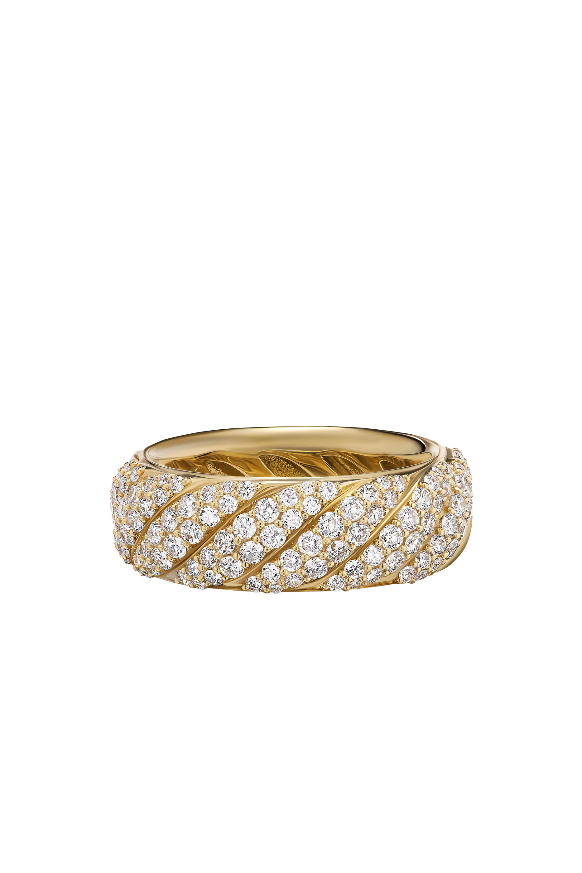Sculpted Cable Band Ring, 18k Yellow Gold & Diamonds