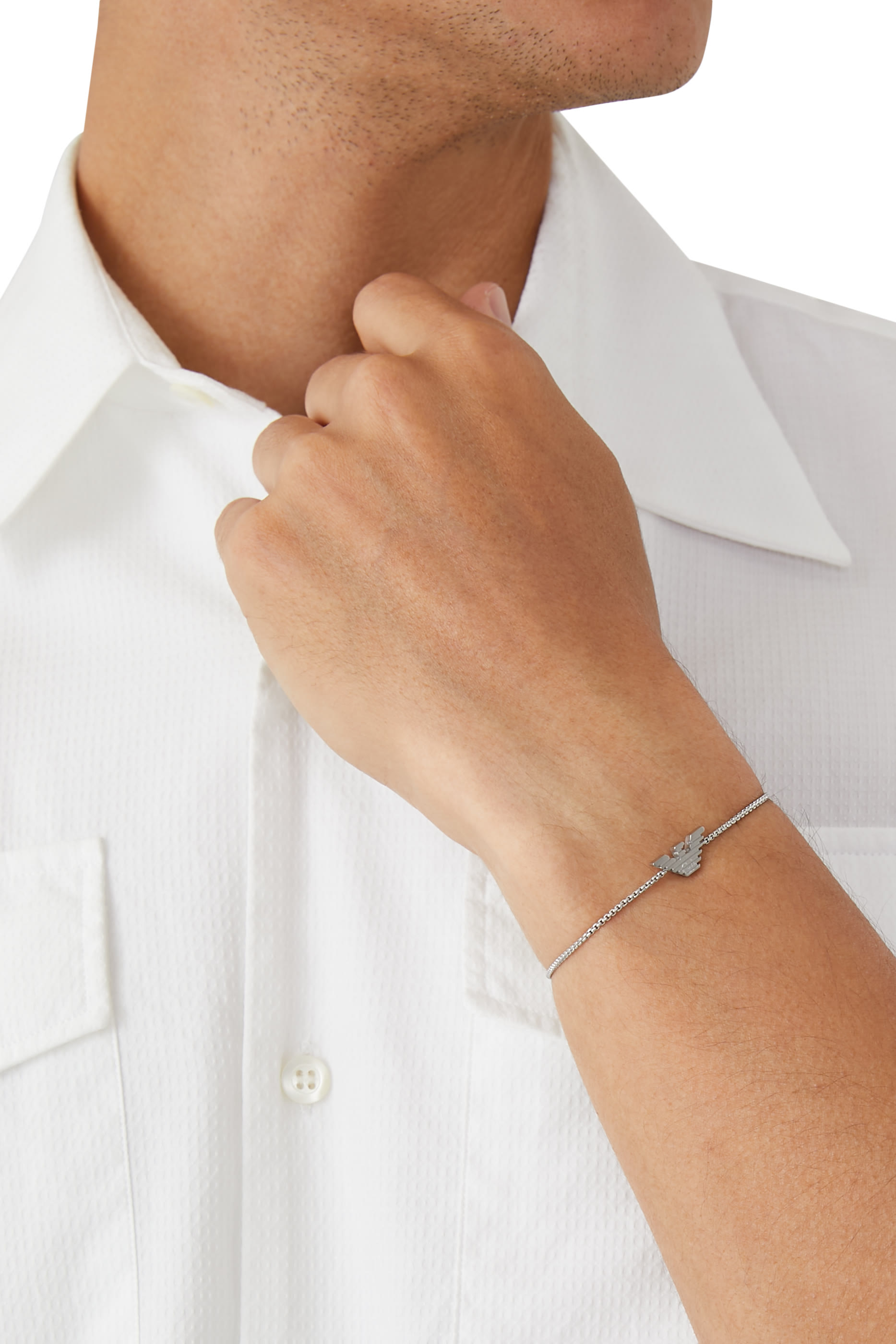 Leather Watch & Eagle Logo Bracelet Set