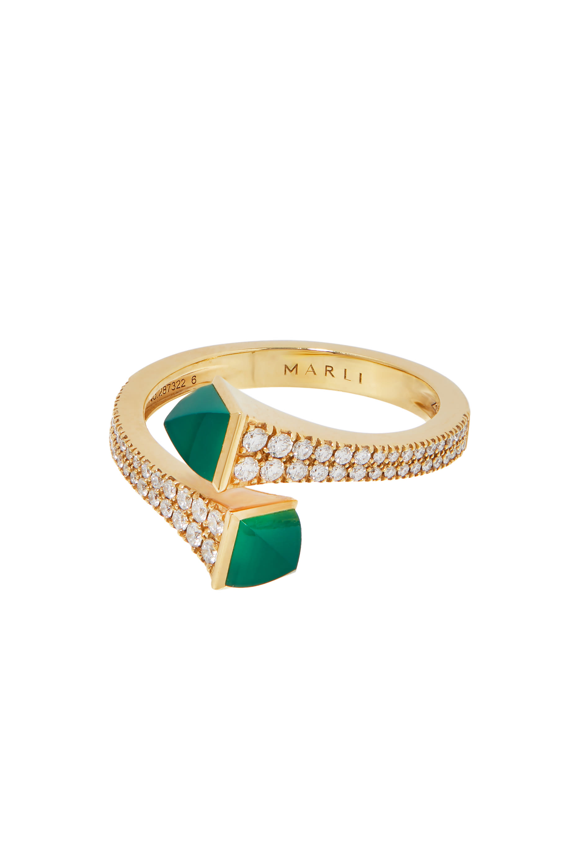 Cleo Slim Ring, 18k Yellow Gold with Green Agate & Diamonds