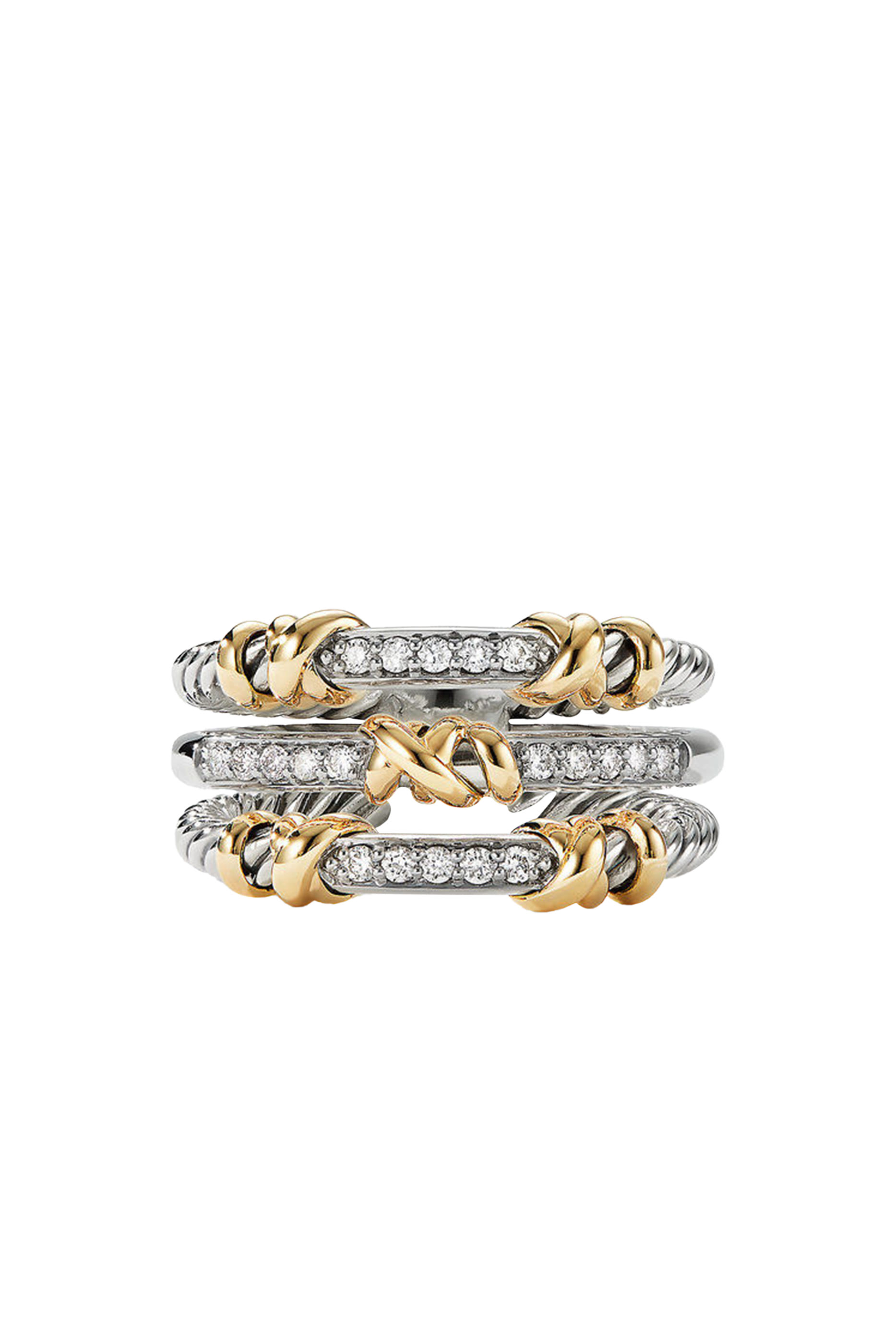 Petite Helena Wrap Three Row Ring, Sterling Silver with 18K Yellow Gold & Diamonds