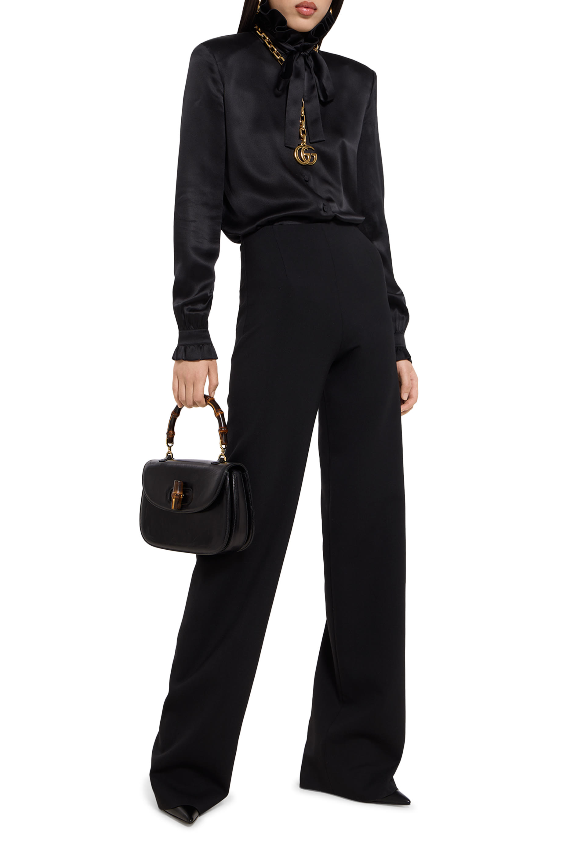 Self-Tie Bow Silk Satin Shirt