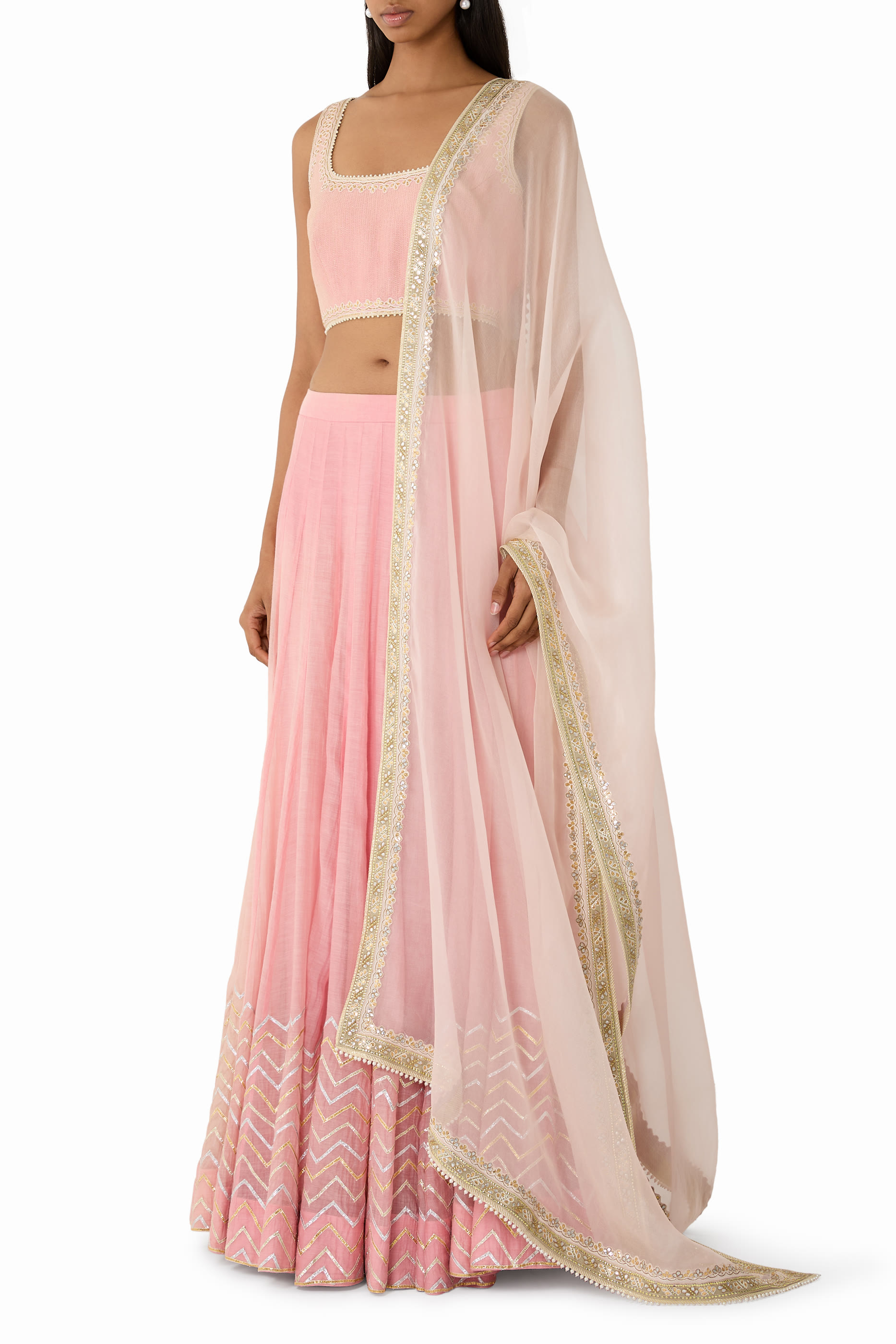 Gota Work Blouse, Lehenga & Dupatta Set 