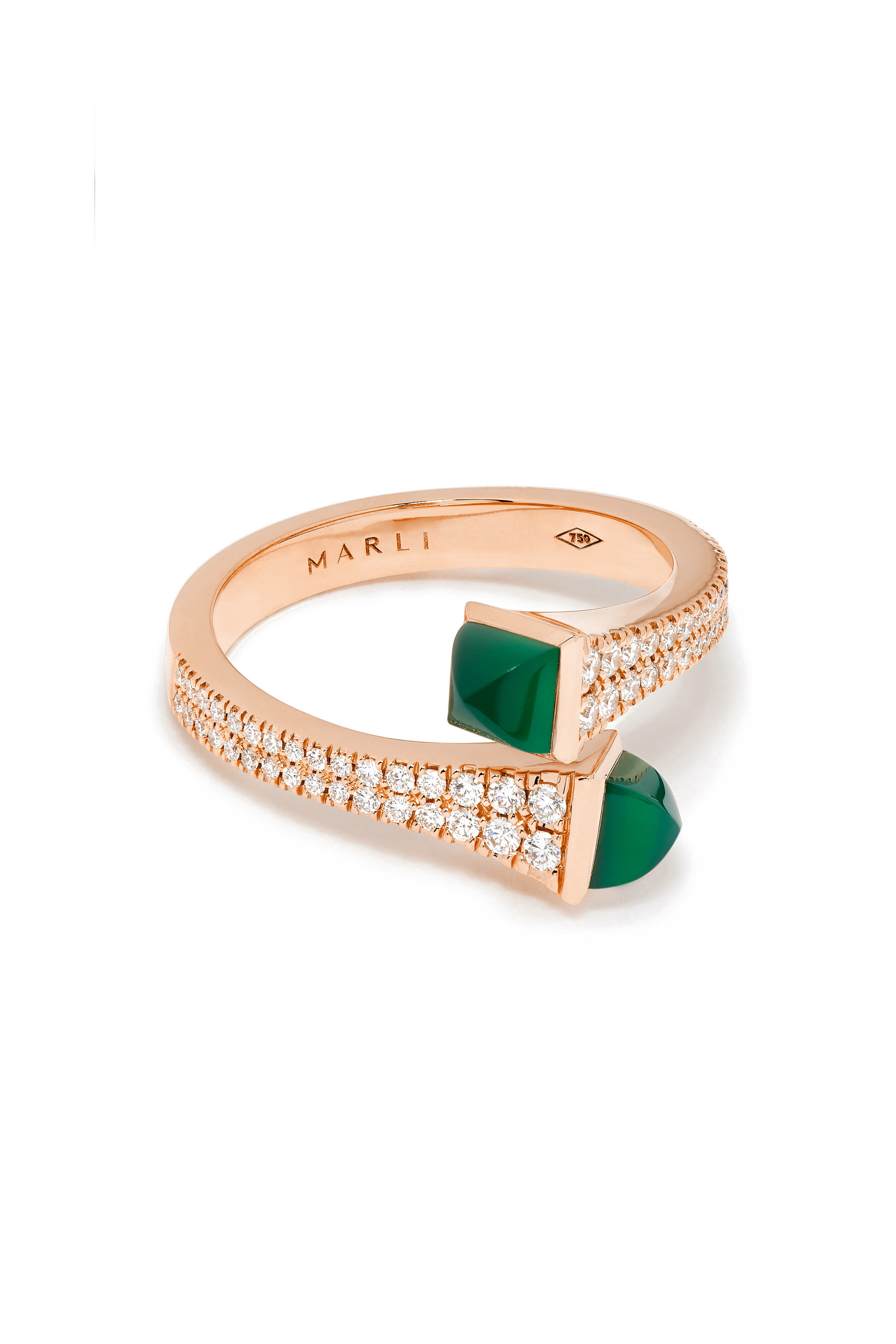 Cleo Slim Ring, 18k Pink Gold with  Green Agate & Diamonds