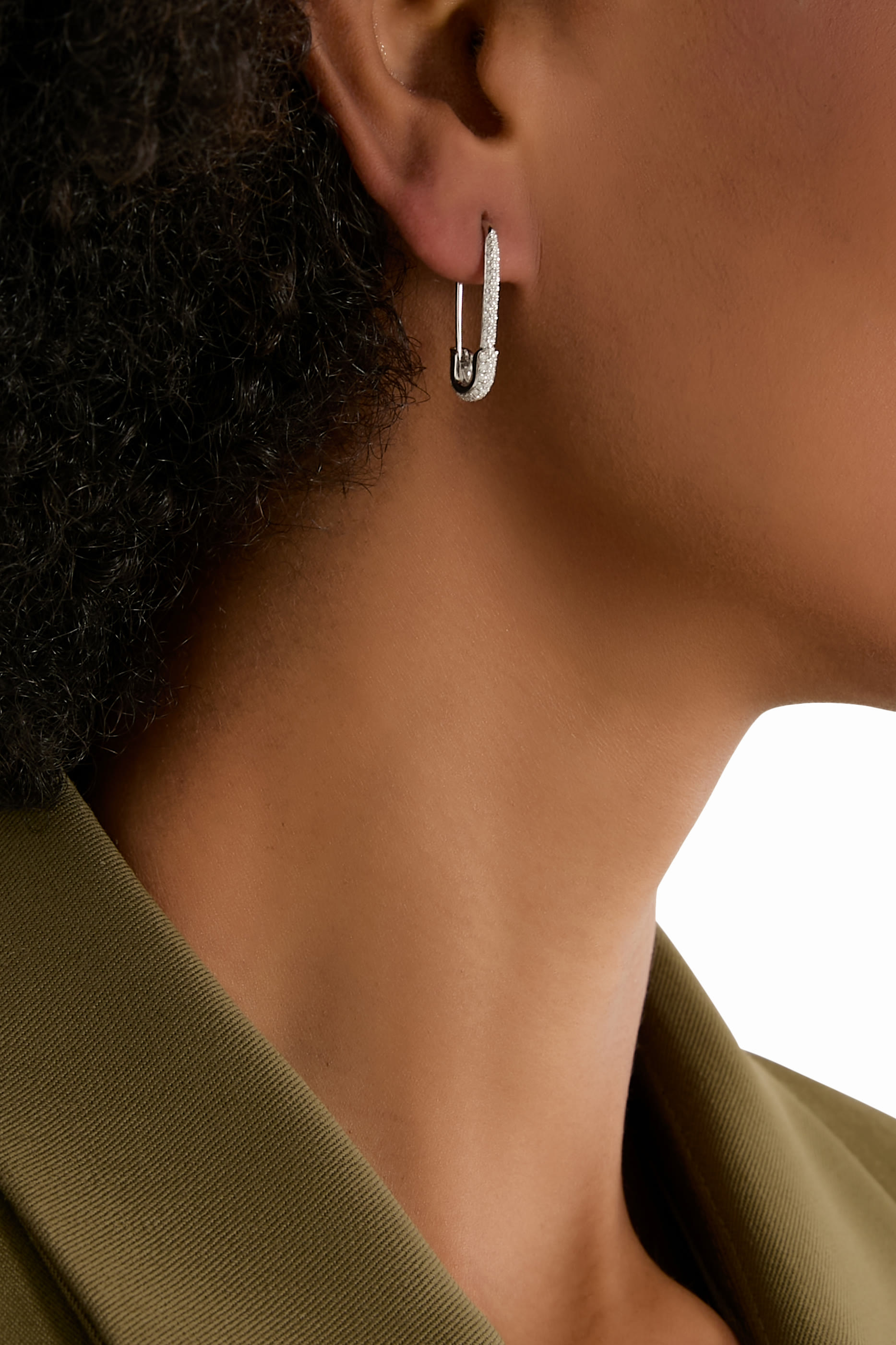 Diamond Safety Pin Earring, 18K White Gold & Diamonds