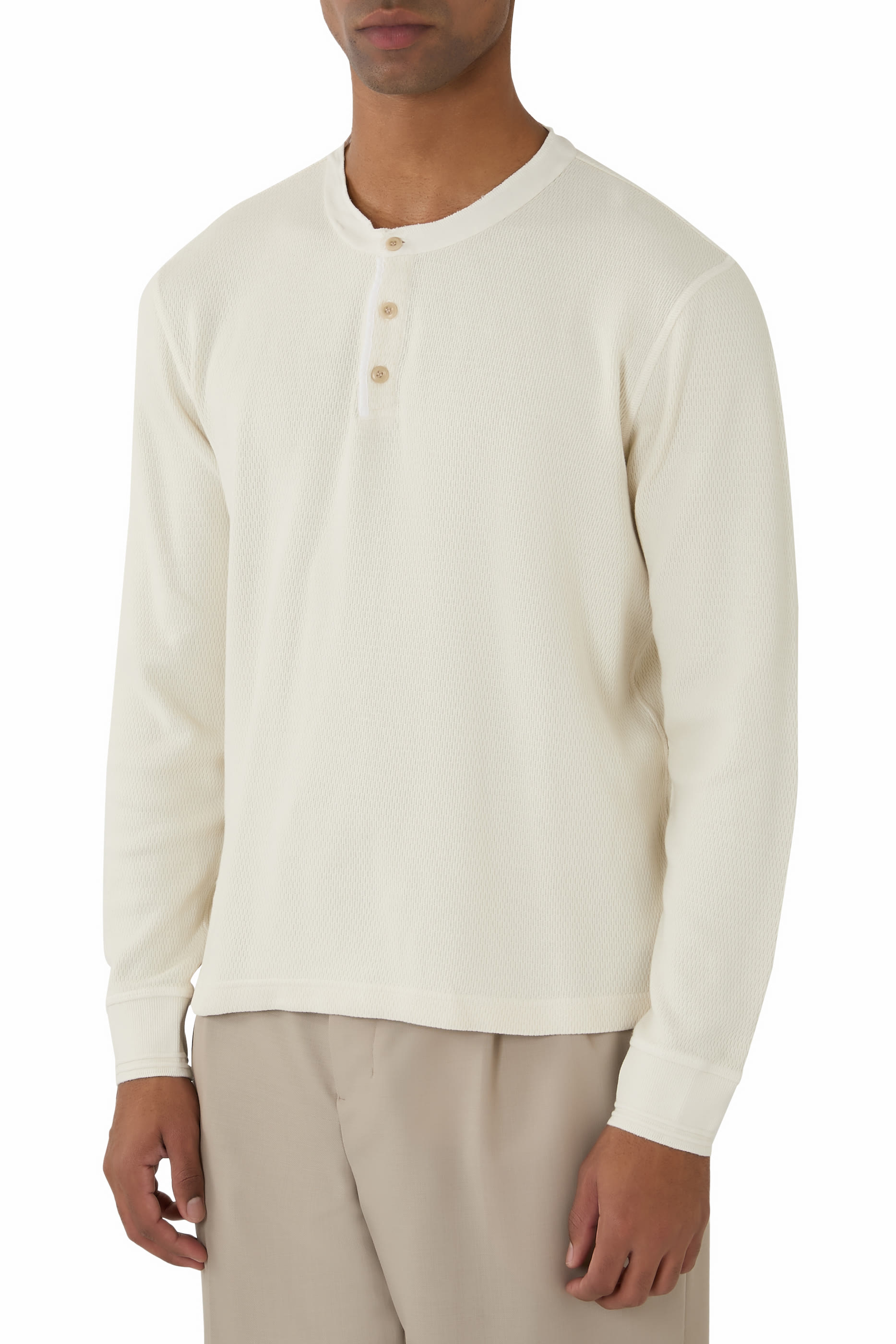 Waffle Three Button Henley
