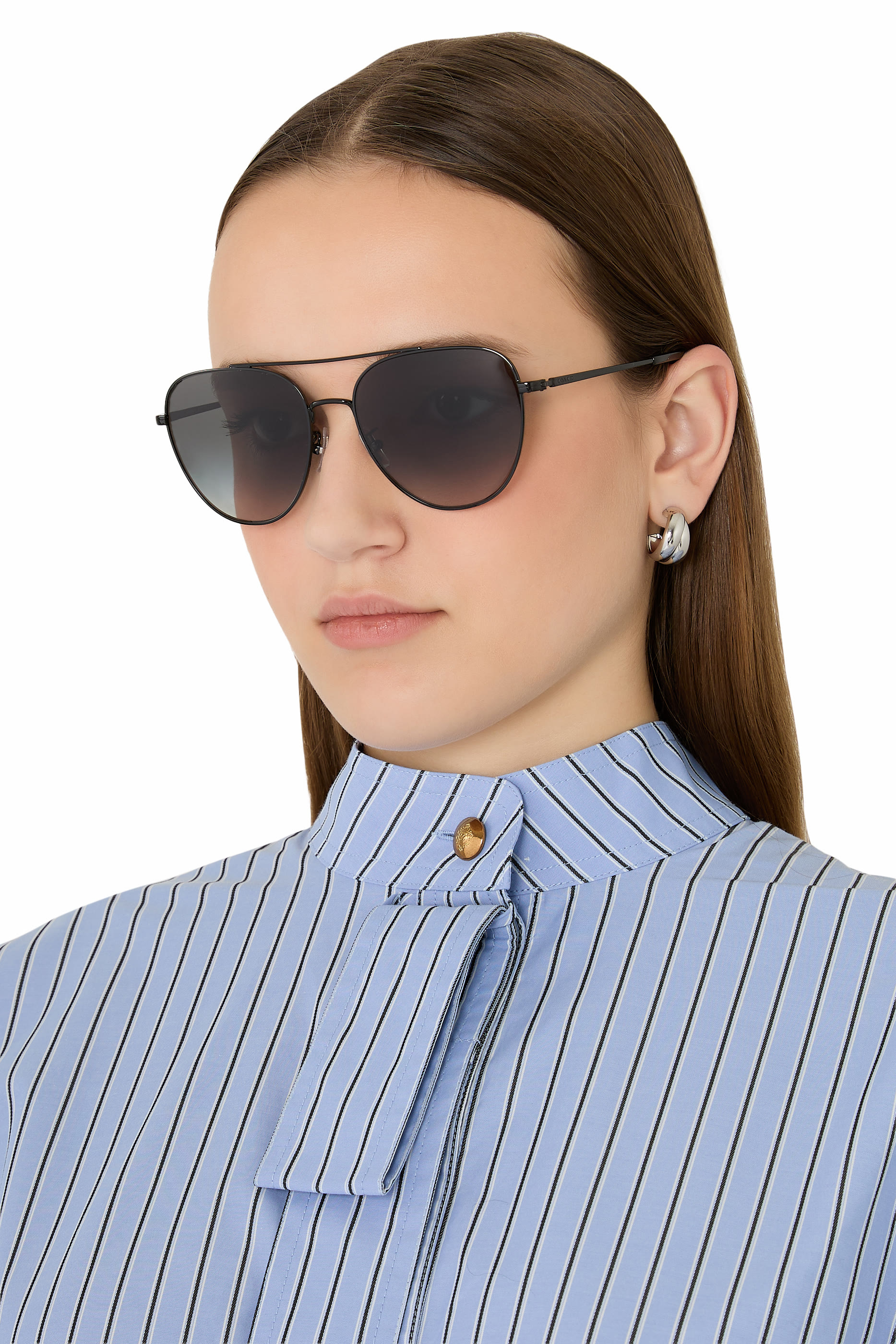 Pilot Aviator Frame C Logo Temple Sunglasses