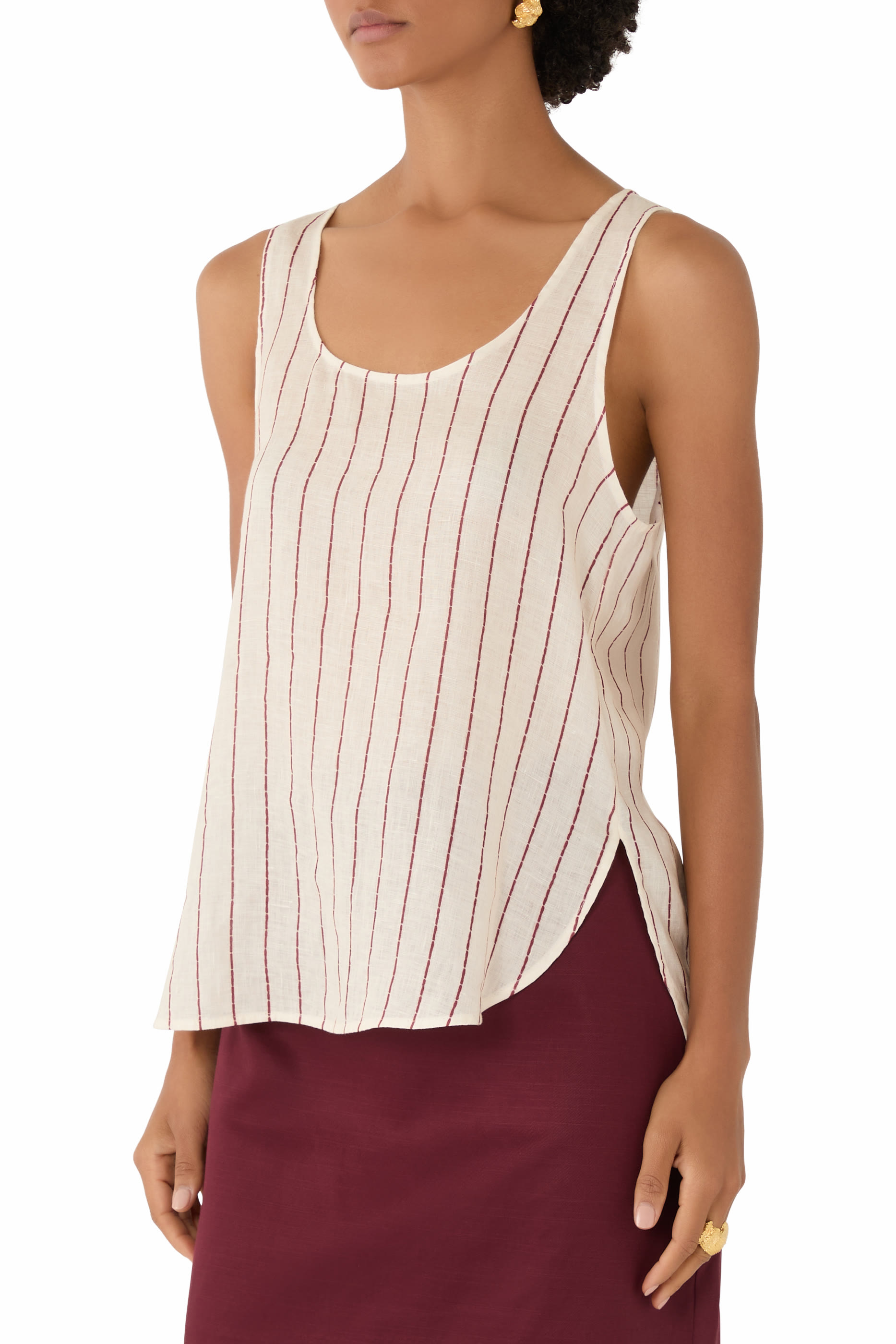 Resort Capsule Collection Pinstriped-Print Linen Tank Top