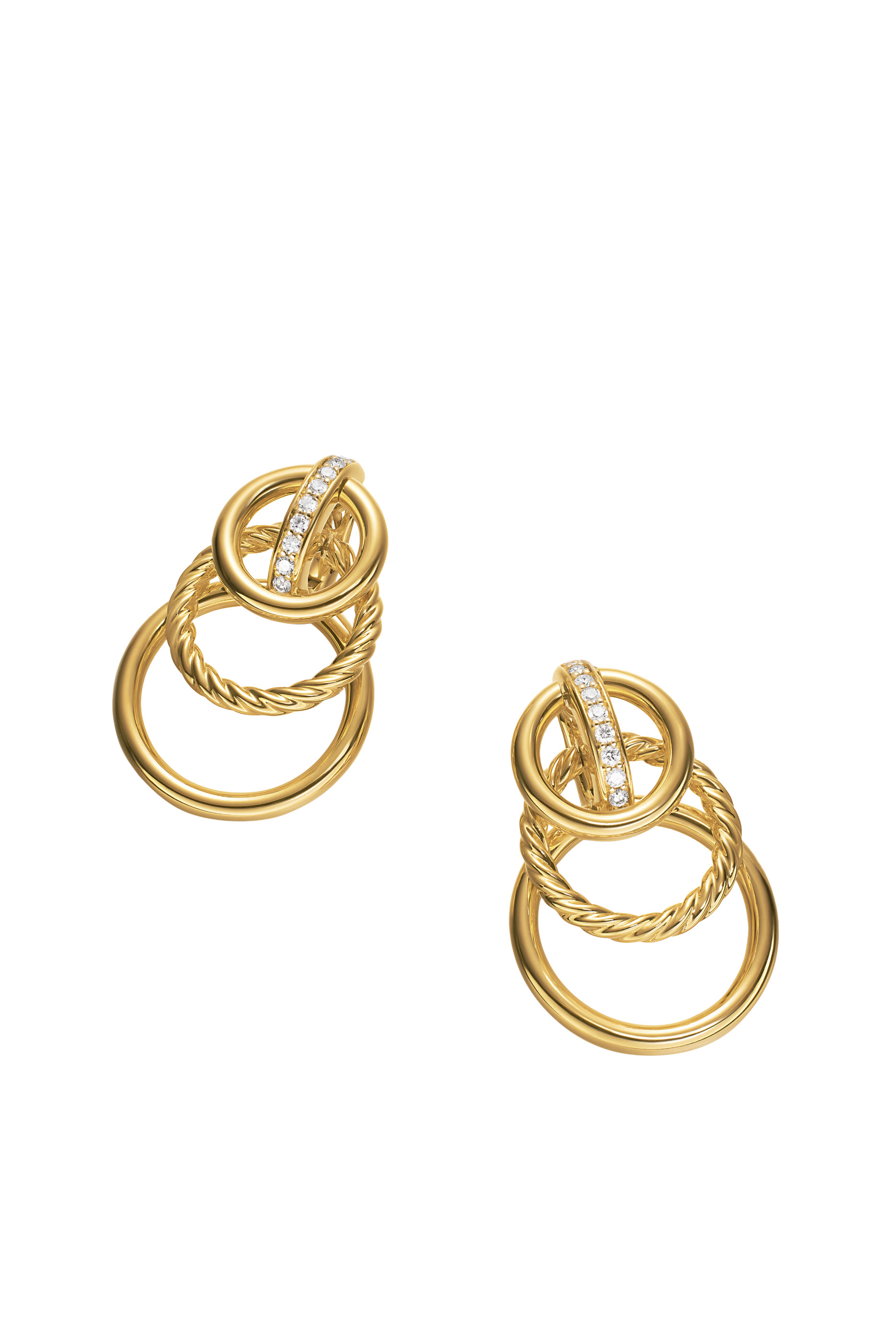  DY Mercer&reg; Triple Ring Drop Earrings, 18K Yellow Gold with Diamonds 