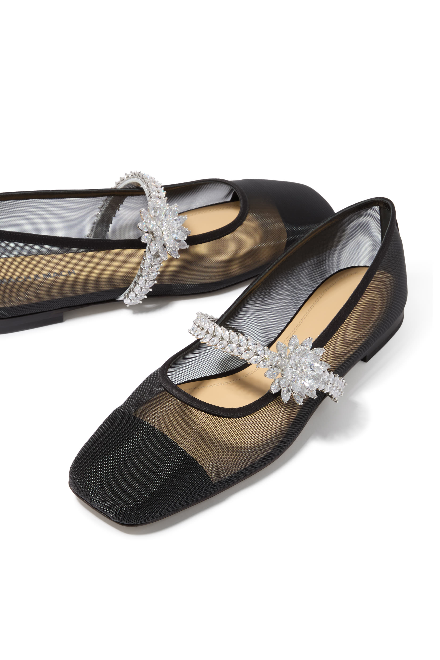  Lotus Flower Jewelled Mesh Ballerinas 